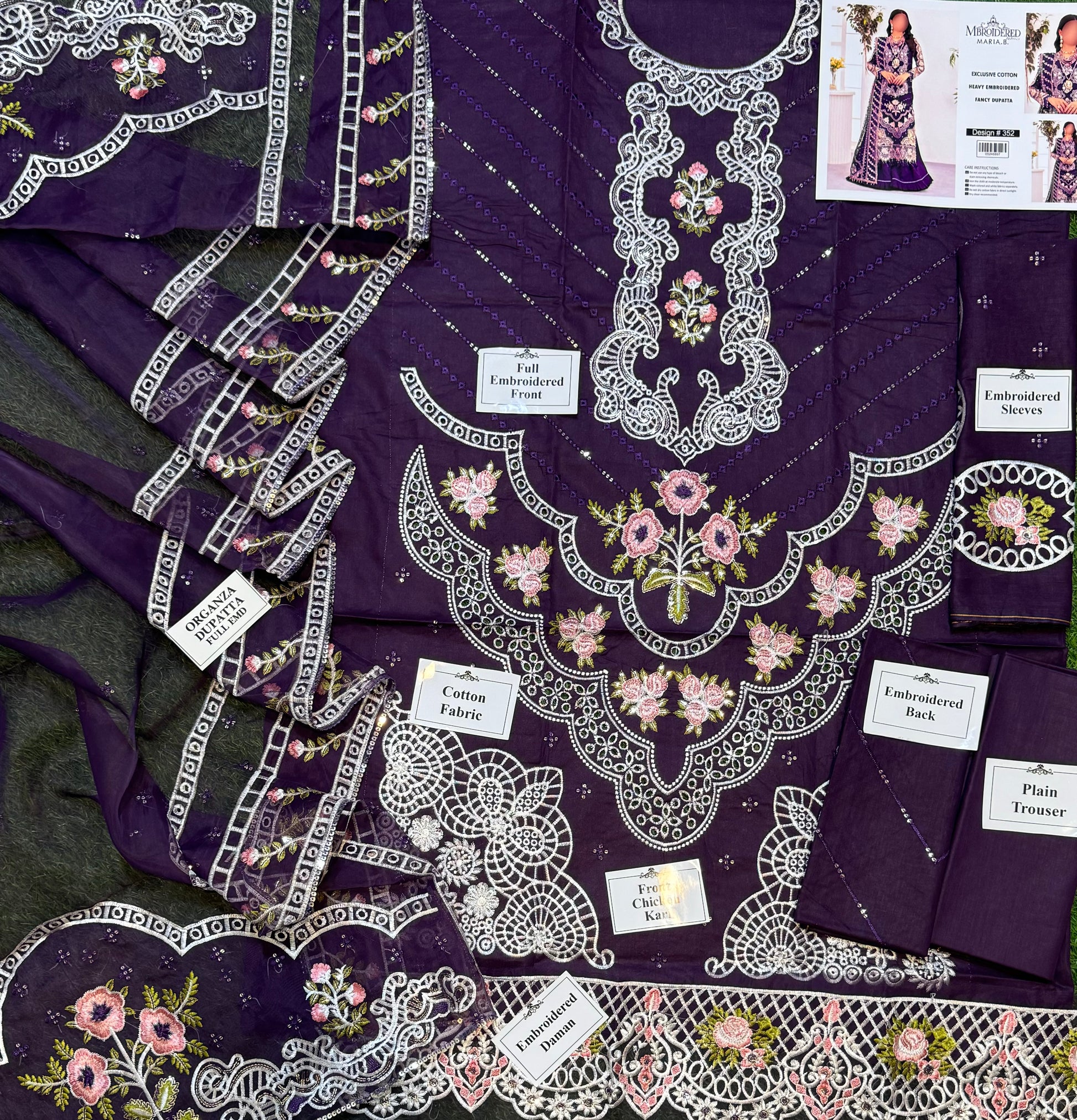 Maria.B Inspired Bareeza Cotton Suit – Premium Embroidered 3Pc by NZ Collection - NZ COLLECTION