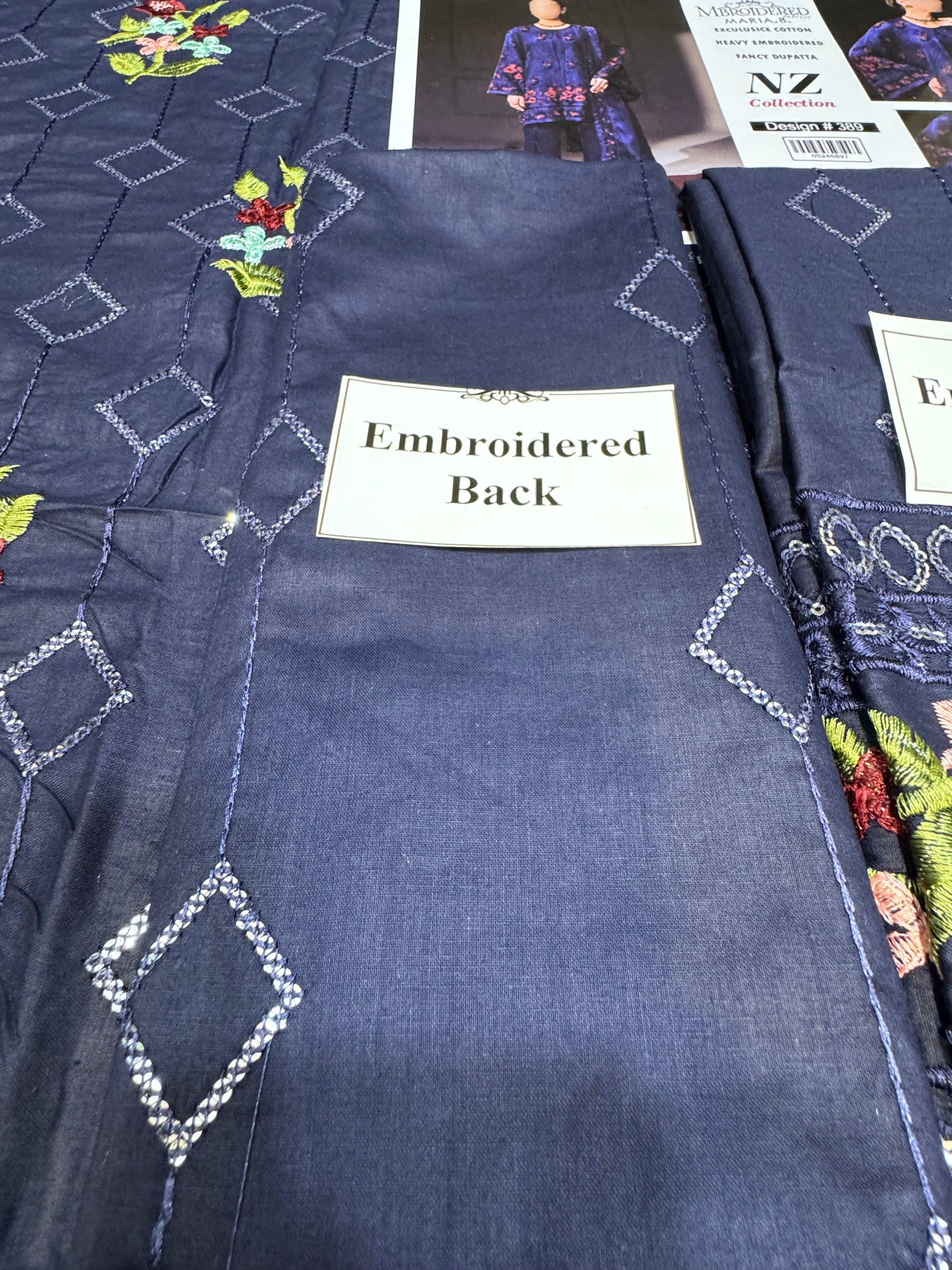 Multi-Thread Embroidered 3Pcs Cotton Suit with Sequins & Chiffon Dupatta (Master Copy) - NZ COLLECTION