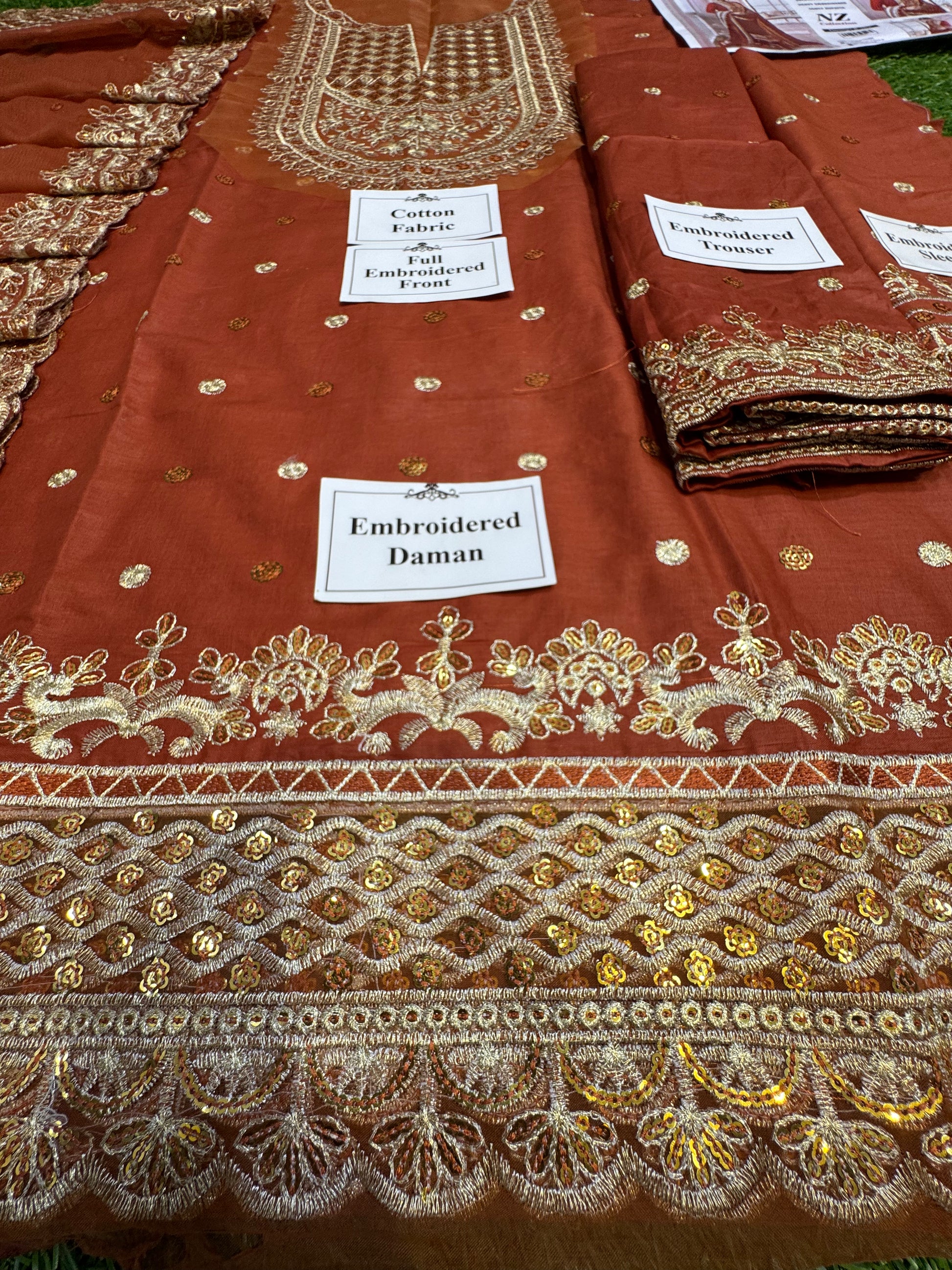 Maria.B Inspired 3pcs Unstitch Dress (rust)(master copy) - NZ COLLECTION