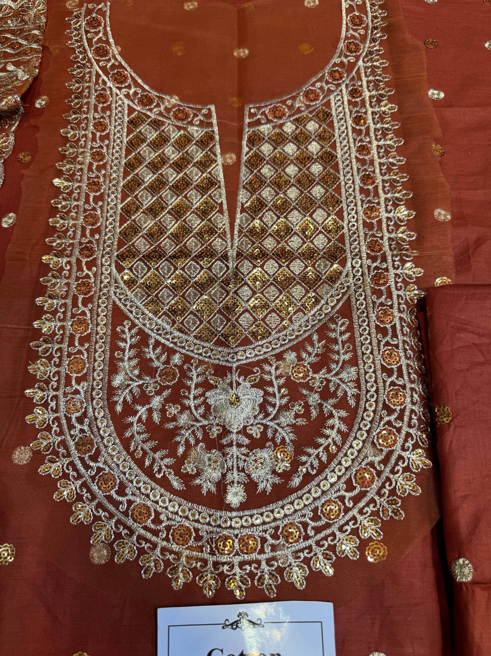 Maria.B Inspired 3pcs Unstitch Dress (rust)(master copy) - NZ COLLECTION