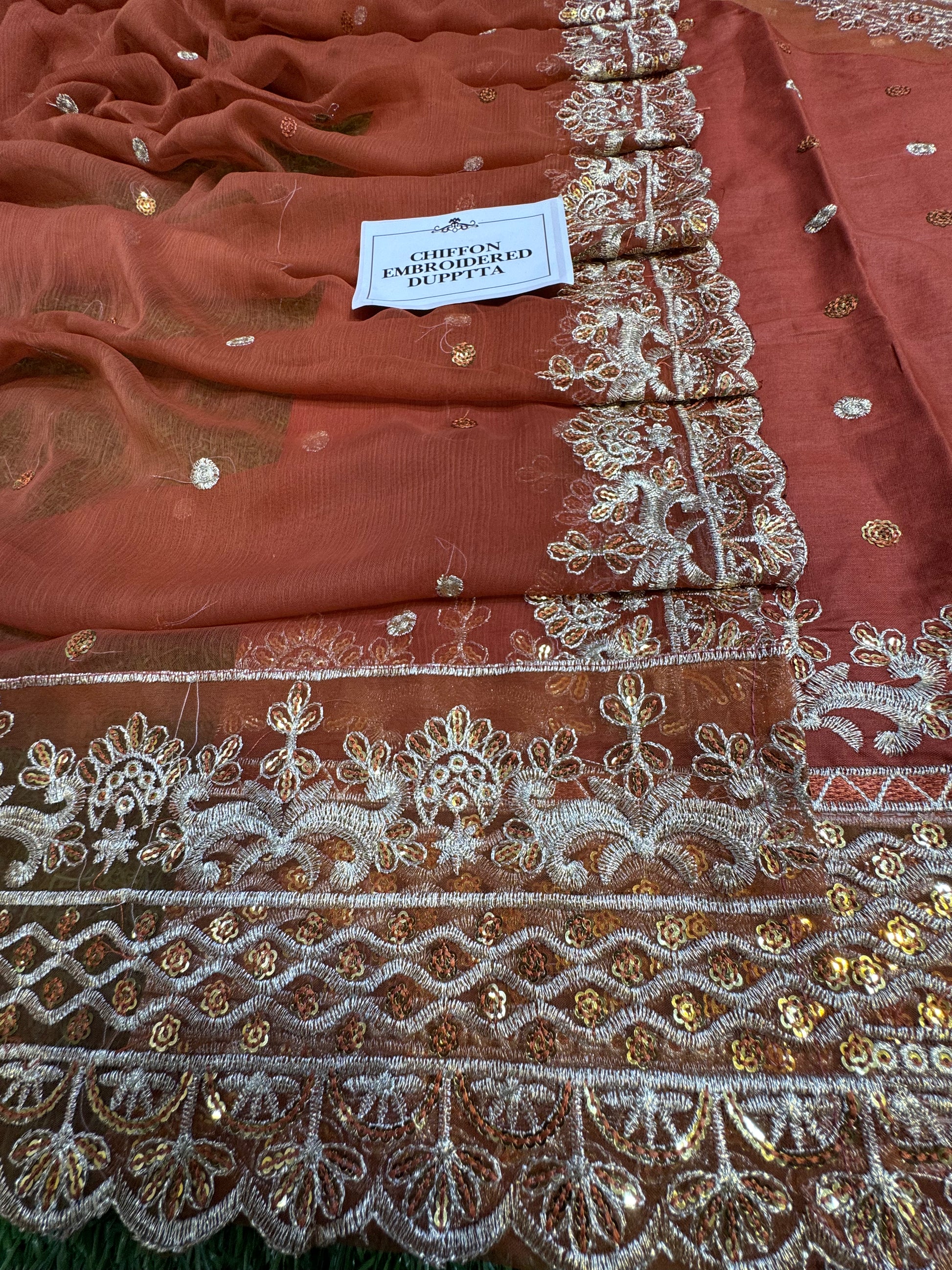 Maria.B Inspired 3pcs Unstitch Dress (rust)(master copy) - NZ COLLECTION