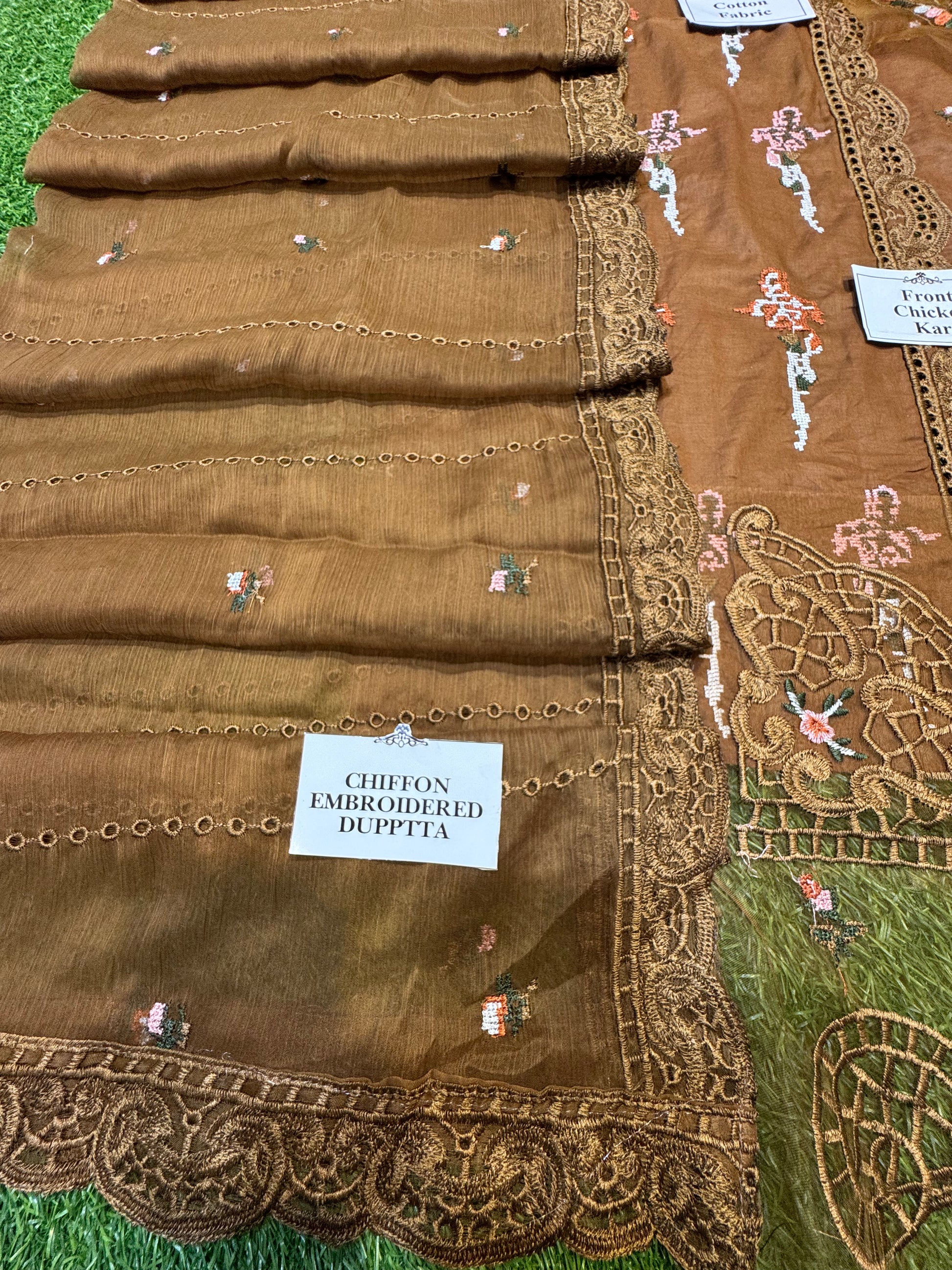 Chikankari Elegance – Soft Cotton 3Pc Suit with Embroidered Dupatta (brown) Nz Collection