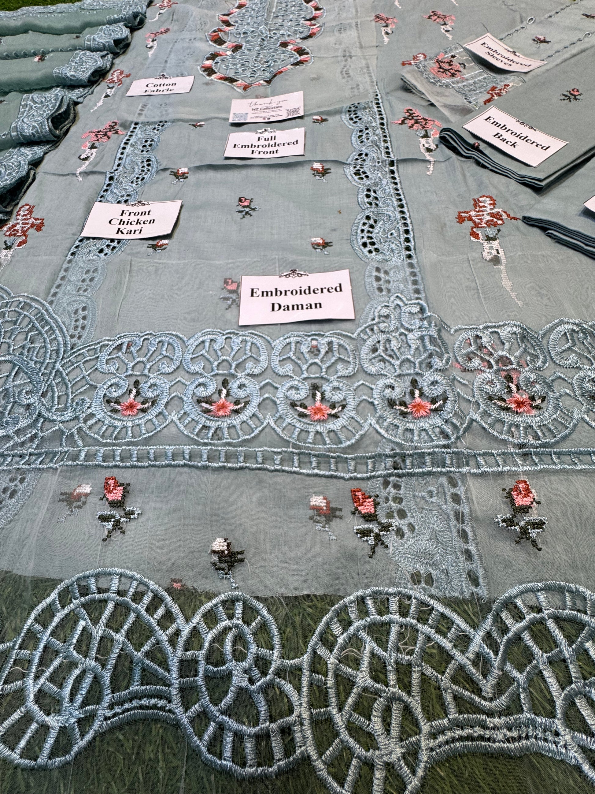 Chikankari Elegance – Soft Cotton 3Pc Suit with Embroidered Dupatta (Gray) - NZ COLLECTION