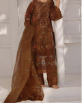 Chikankari Elegance – Soft Cotton 3Pc Suit with Embroidered Dupatta (brown) Nz Collection