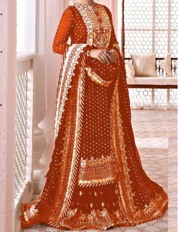 Maria.B Inspired 3pcs Unstitch Dress ( Color Orange)