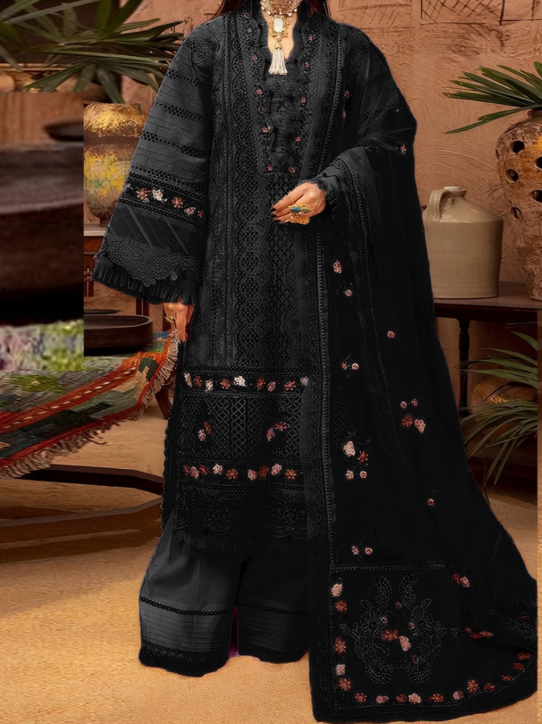Luxury Chikankari Embroidered 3-Piece Suit with Chiffon Dupatta (Master Copy) Nz-340 - NZ COLLECTION