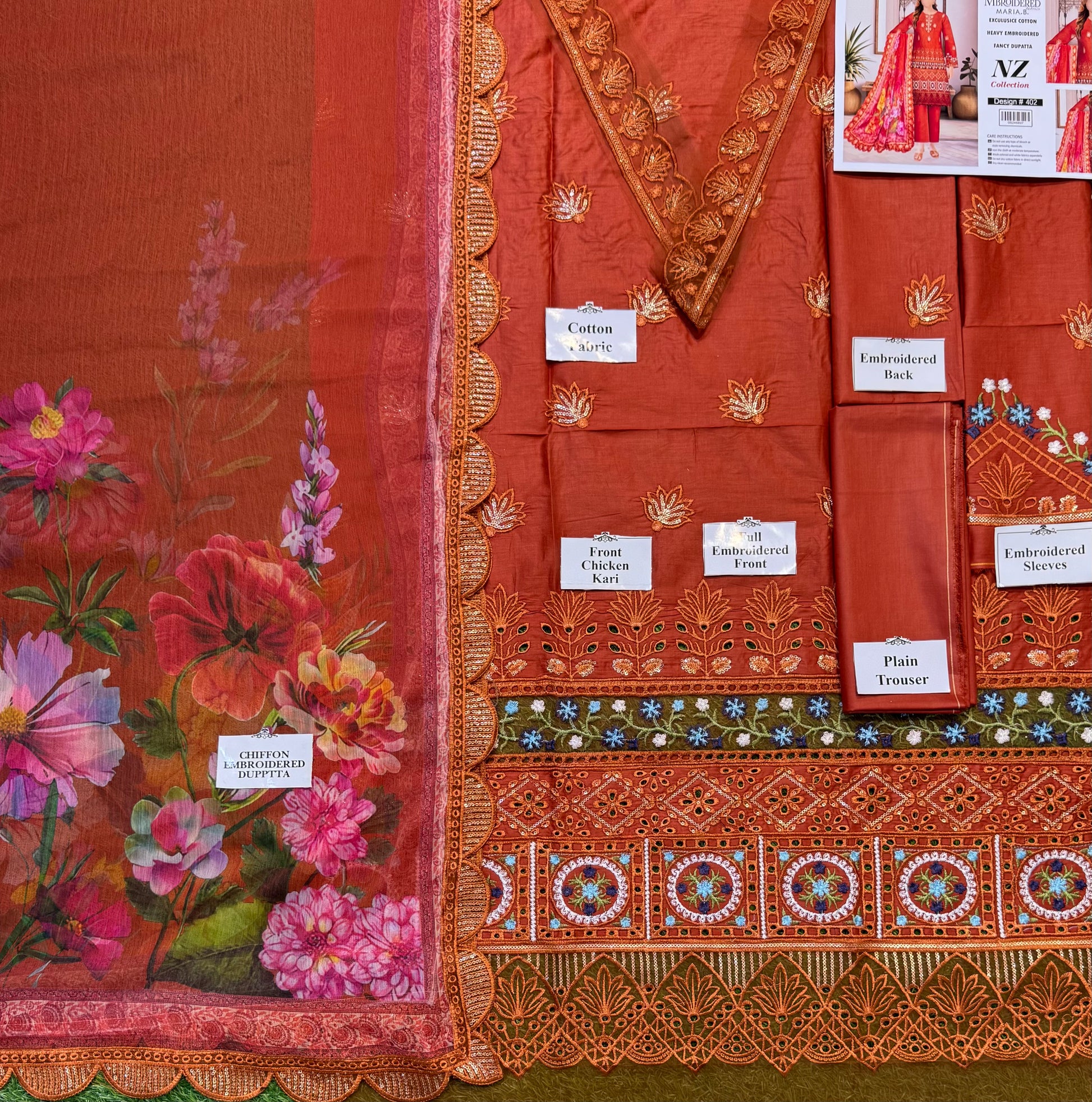 Elegant Summer Unstitched Cotton Suit – 3PC Embroidered Perfection - NZ COLLECTION