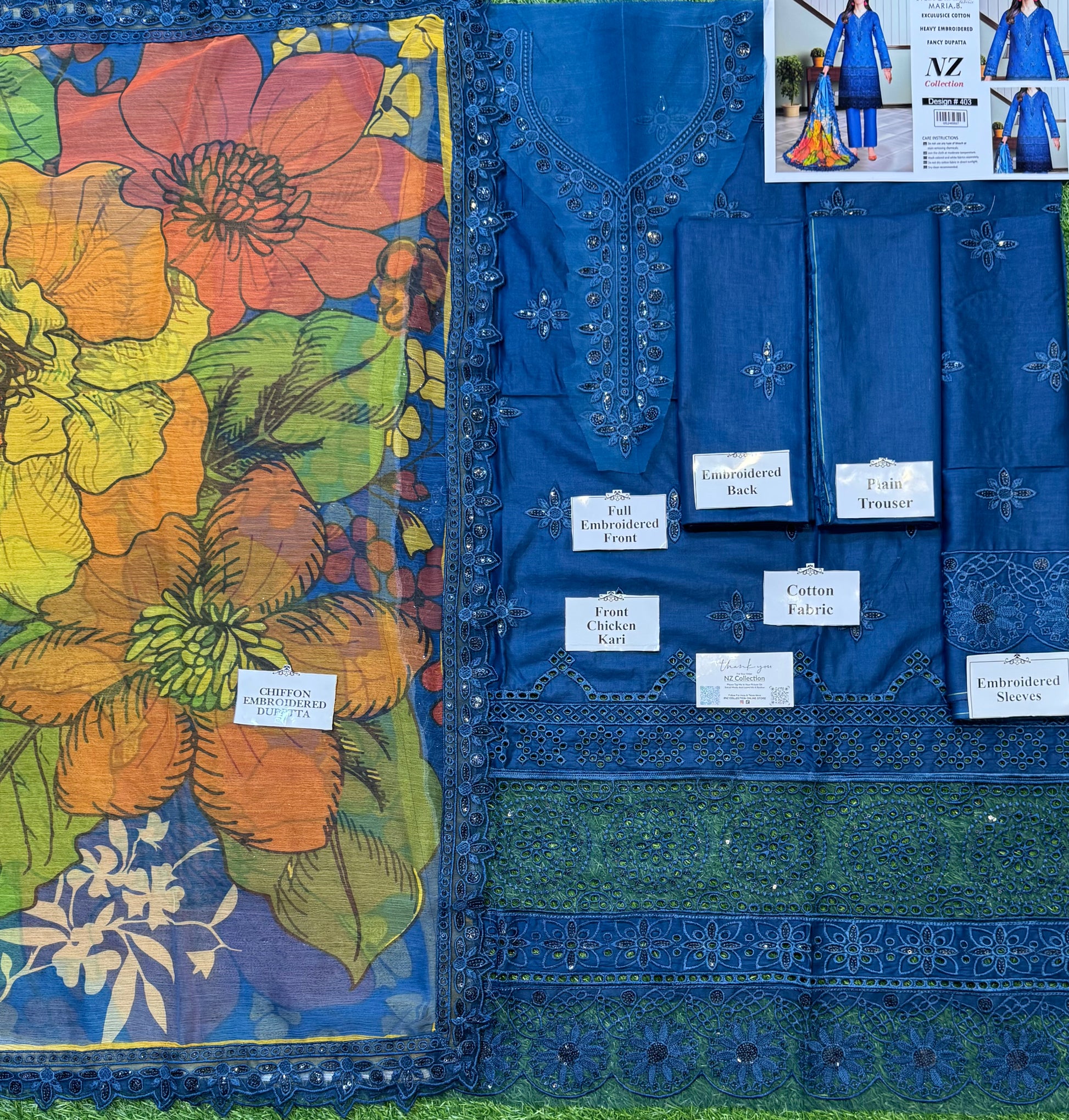 3 Piece Unstitch Cotton Dress With Digital Printed Dupatta- nz-403 - NZ COLLECTION