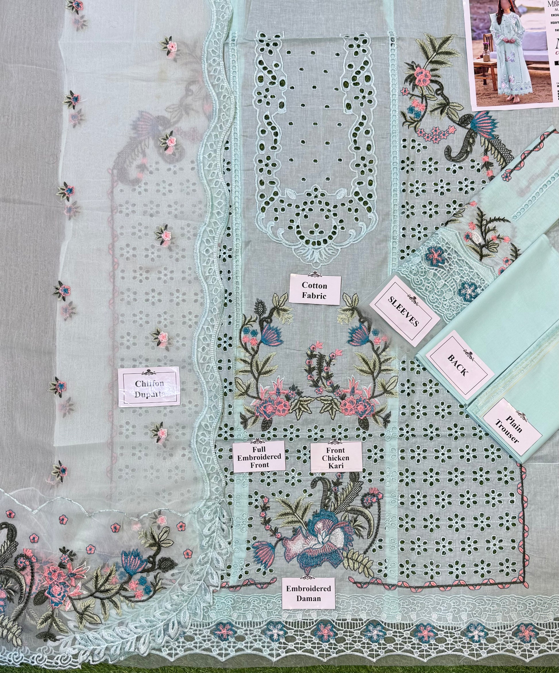 Premium Unstitched 3-Piece Cotton Suit – Chikankari Elegance - NZ COLLECTION