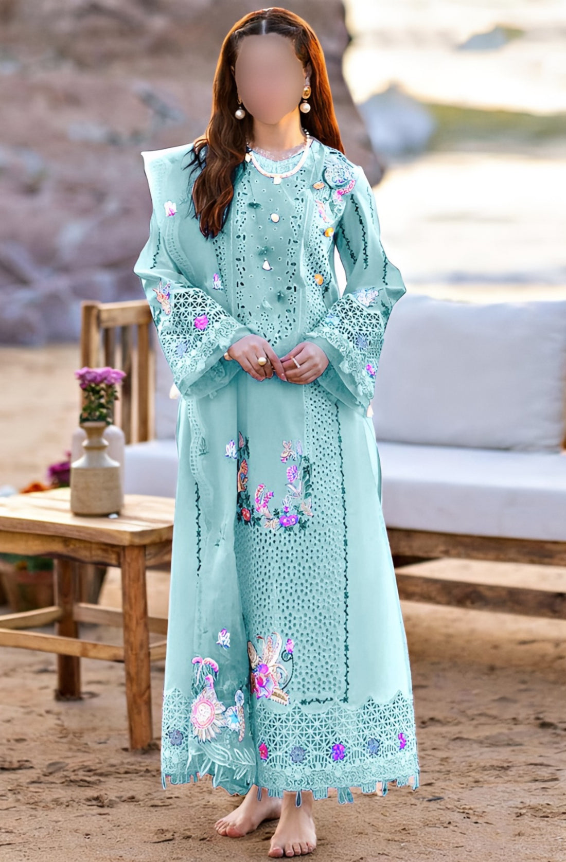 Premium Unstitched 3-Piece Cotton Suit – Chikankari Elegance - NZ COLLECTION