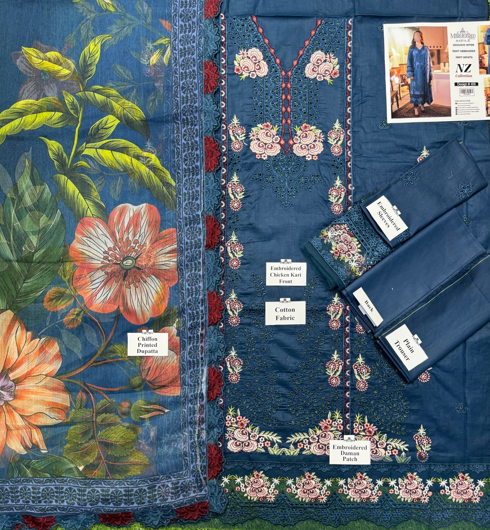 Premium Unstitched 3-Piece Cotton Suit – Chikankari Elegance - NZ COLLECTION