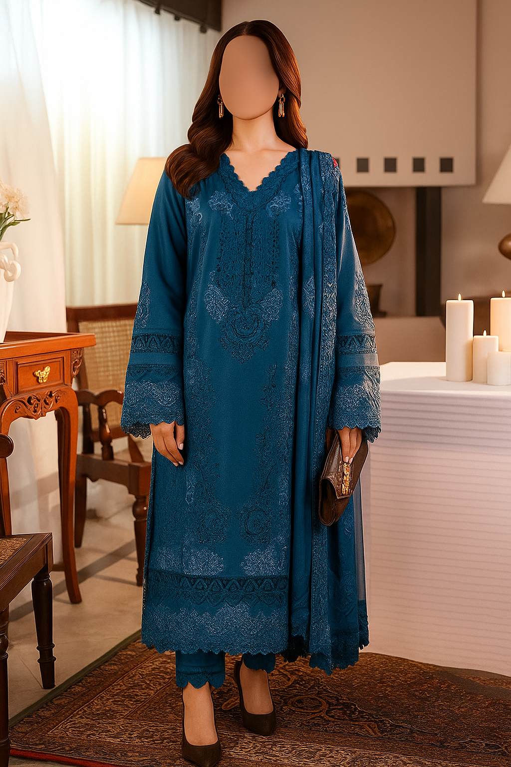 Premium Unstitched 3-Piece Cotton Suit – Chikankari Elegance - NZ COLLECTION