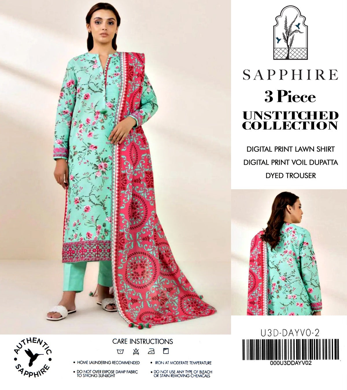 Sapphire by NZ Collection – Premium 3-Piece Lawn Suit (replica) - NZ COLLECTION