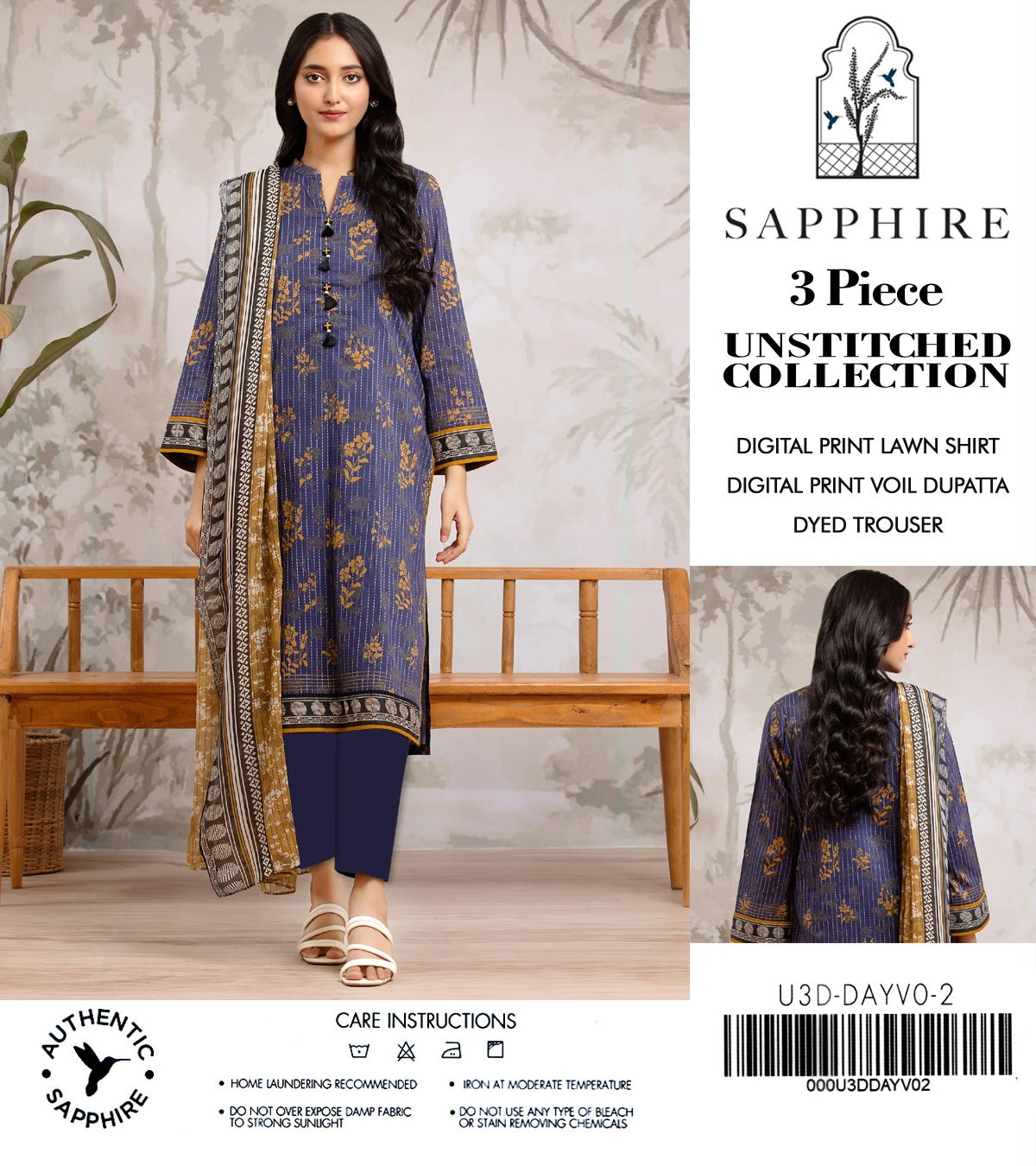 Sapphire by NZ Collection – Premium 3-Piece Lawn Suit (replica) - NZ COLLECTION