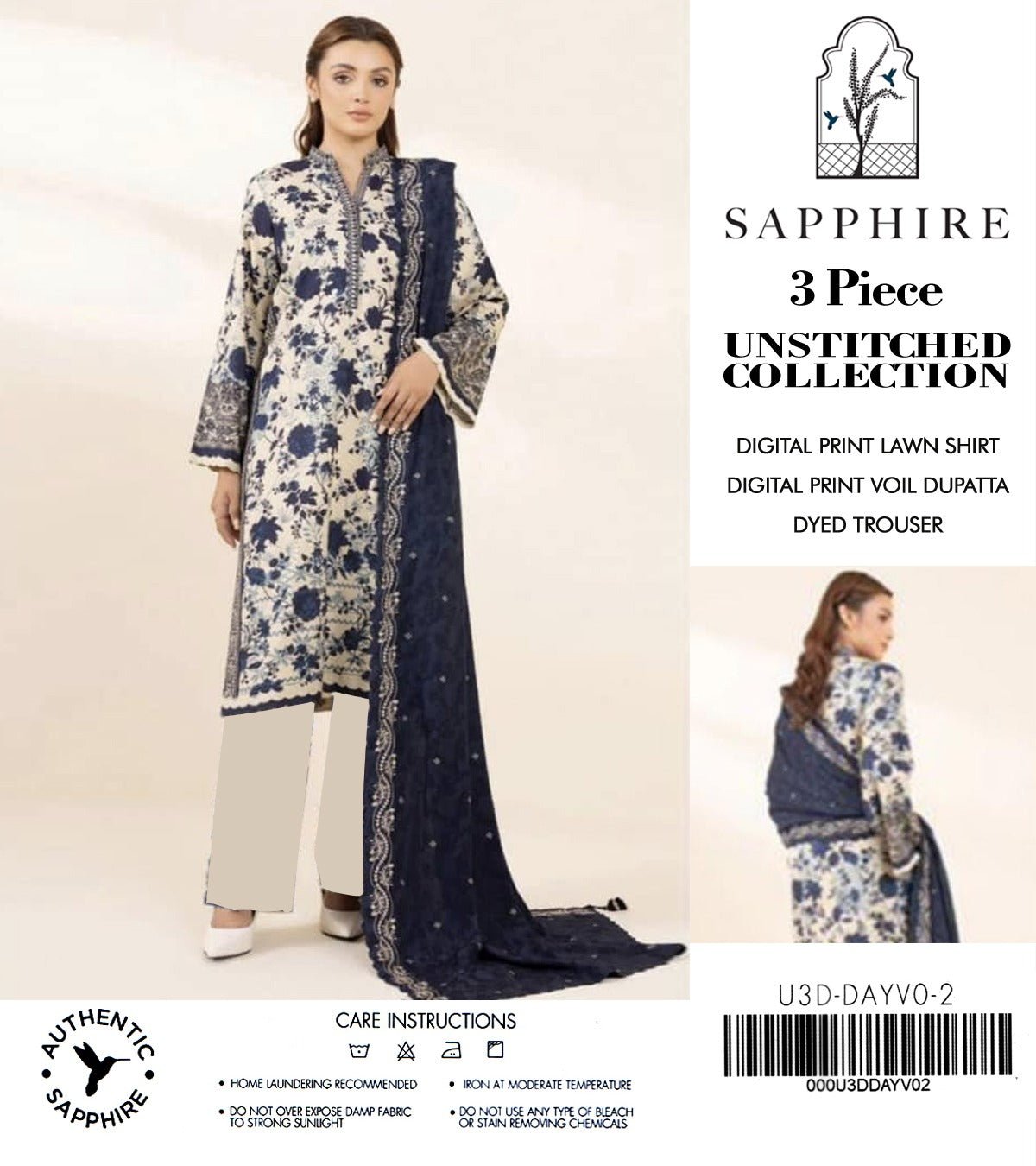 Sapphire by NZ Collection – Premium 3-Piece Lawn Suit (replica) - NZ COLLECTION