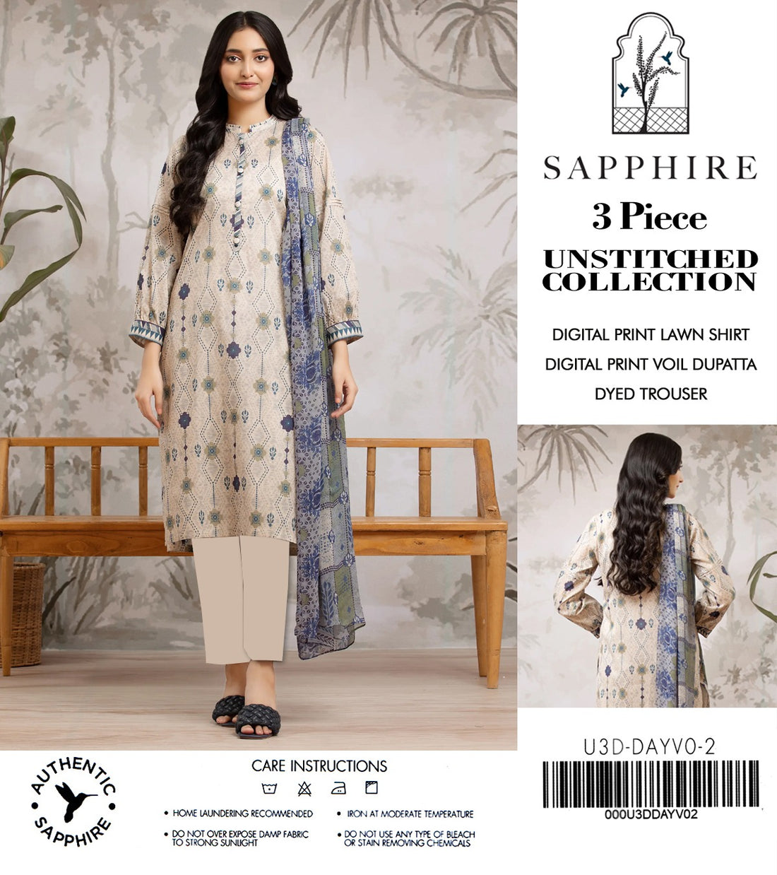 Sapphire by NZ Collection – Premium 3-Piece Lawn Suit (replica) - NZ COLLECTION