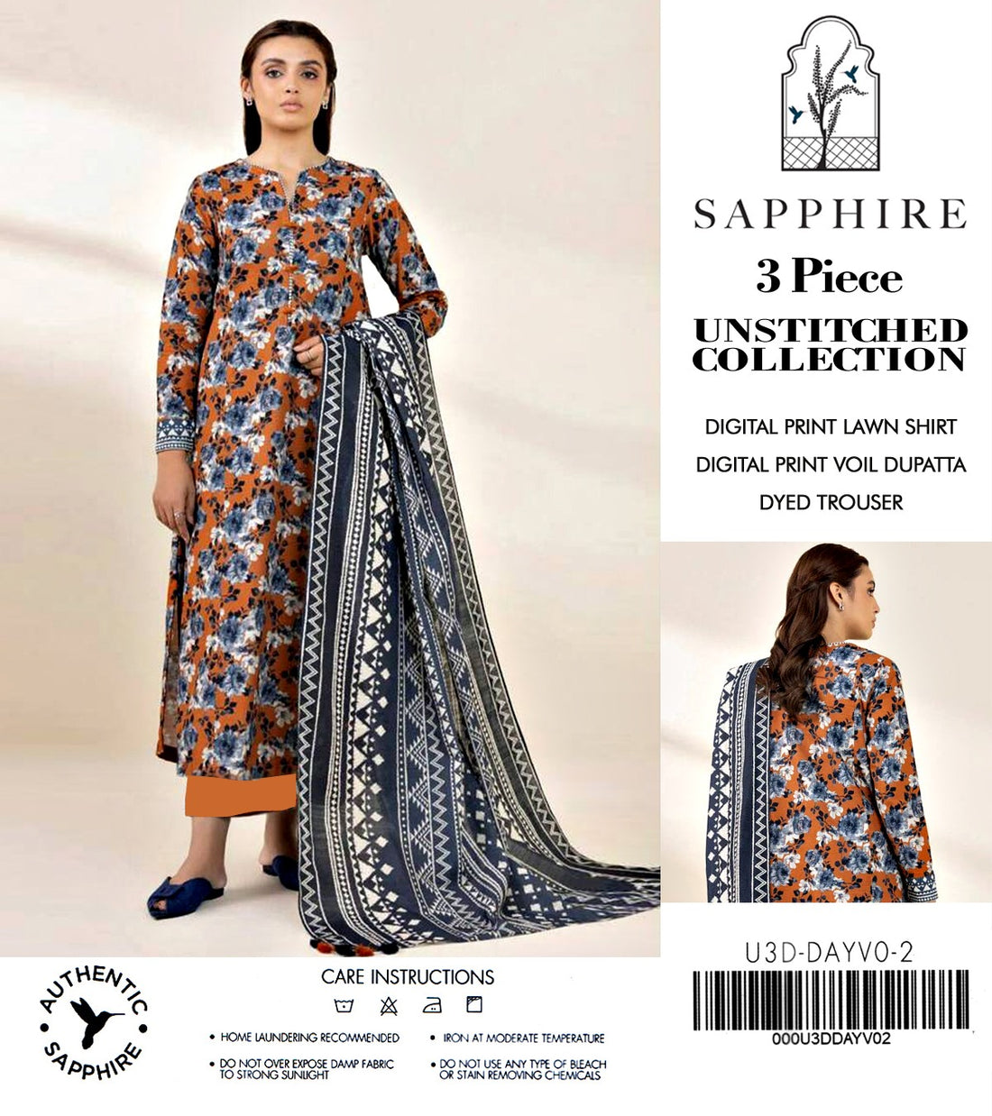 Sapphire by NZ Collection – Premium 3-Piece Lawn Suit (replica) - NZ COLLECTION