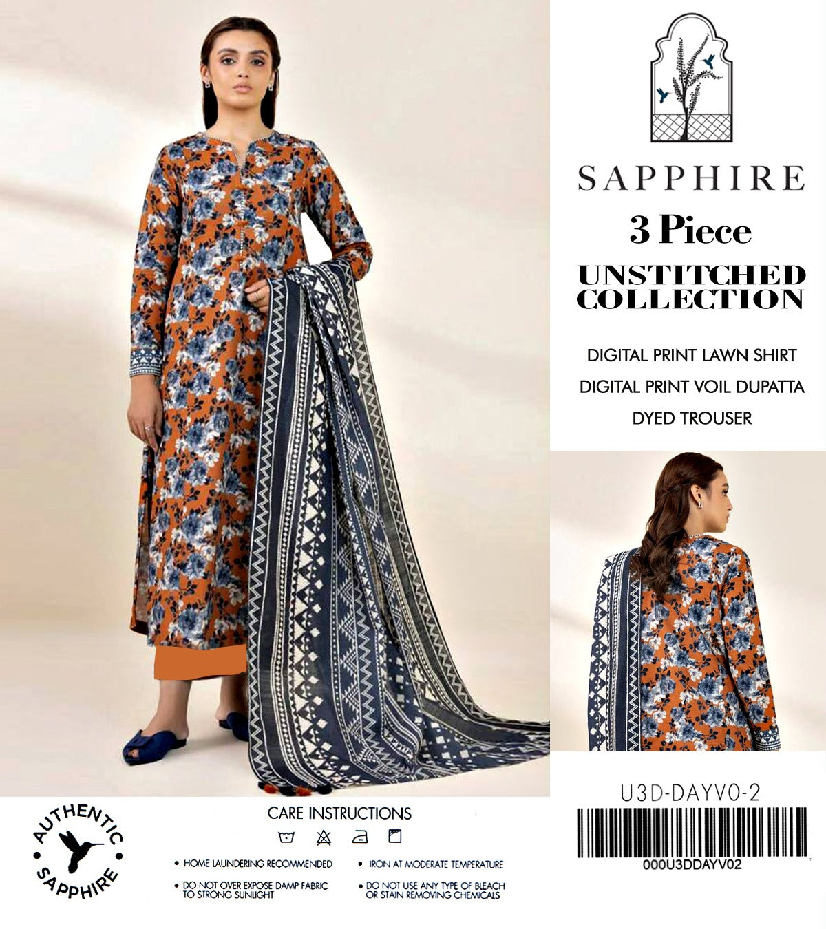 Sapphire by NZ Collection – Premium 3-Piece Lawn Suit (replica) - NZ COLLECTION