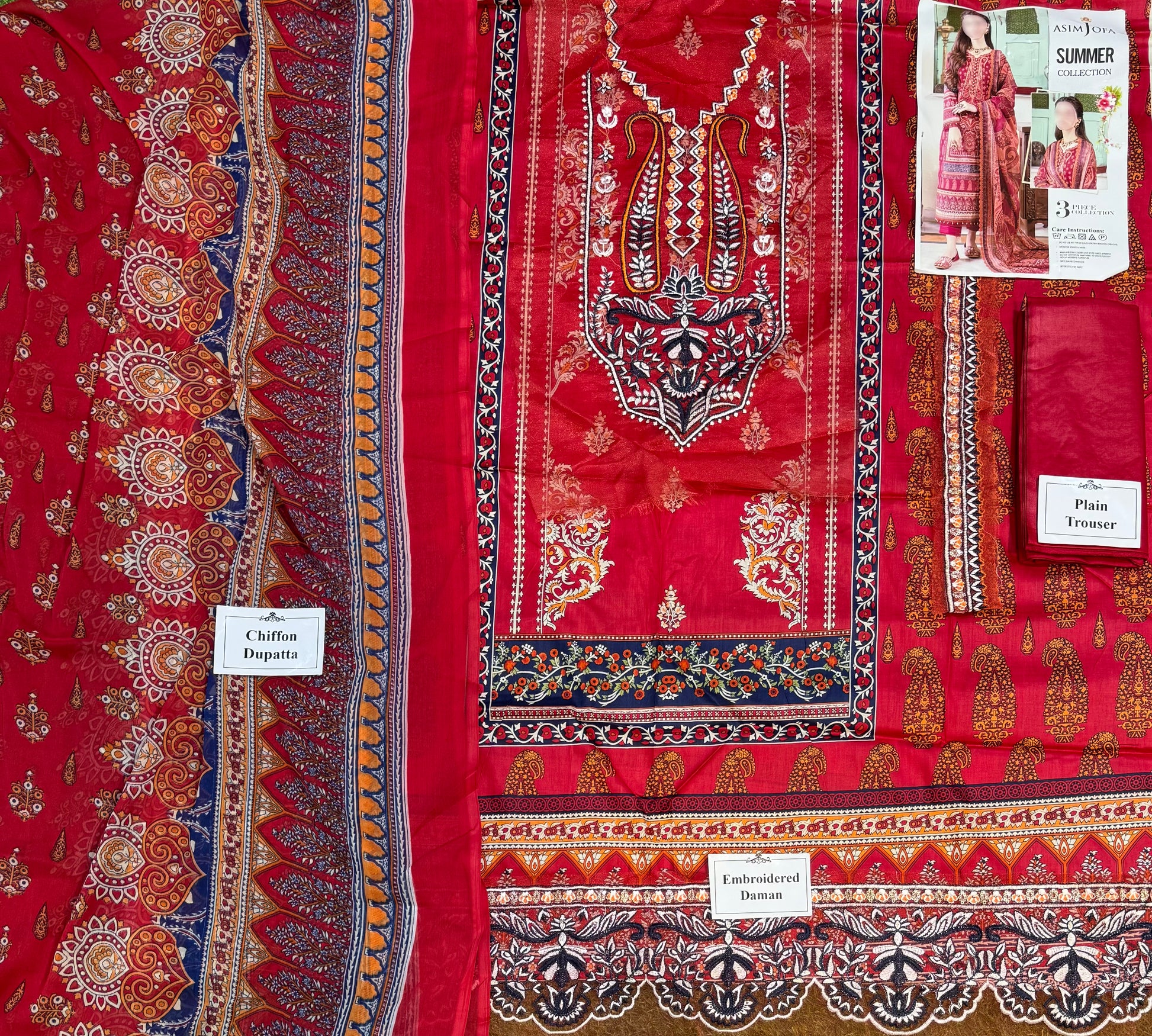 3-Piece Unstitched Lawn Suit Asim Jofa (Replica) - NZ COLLECTION