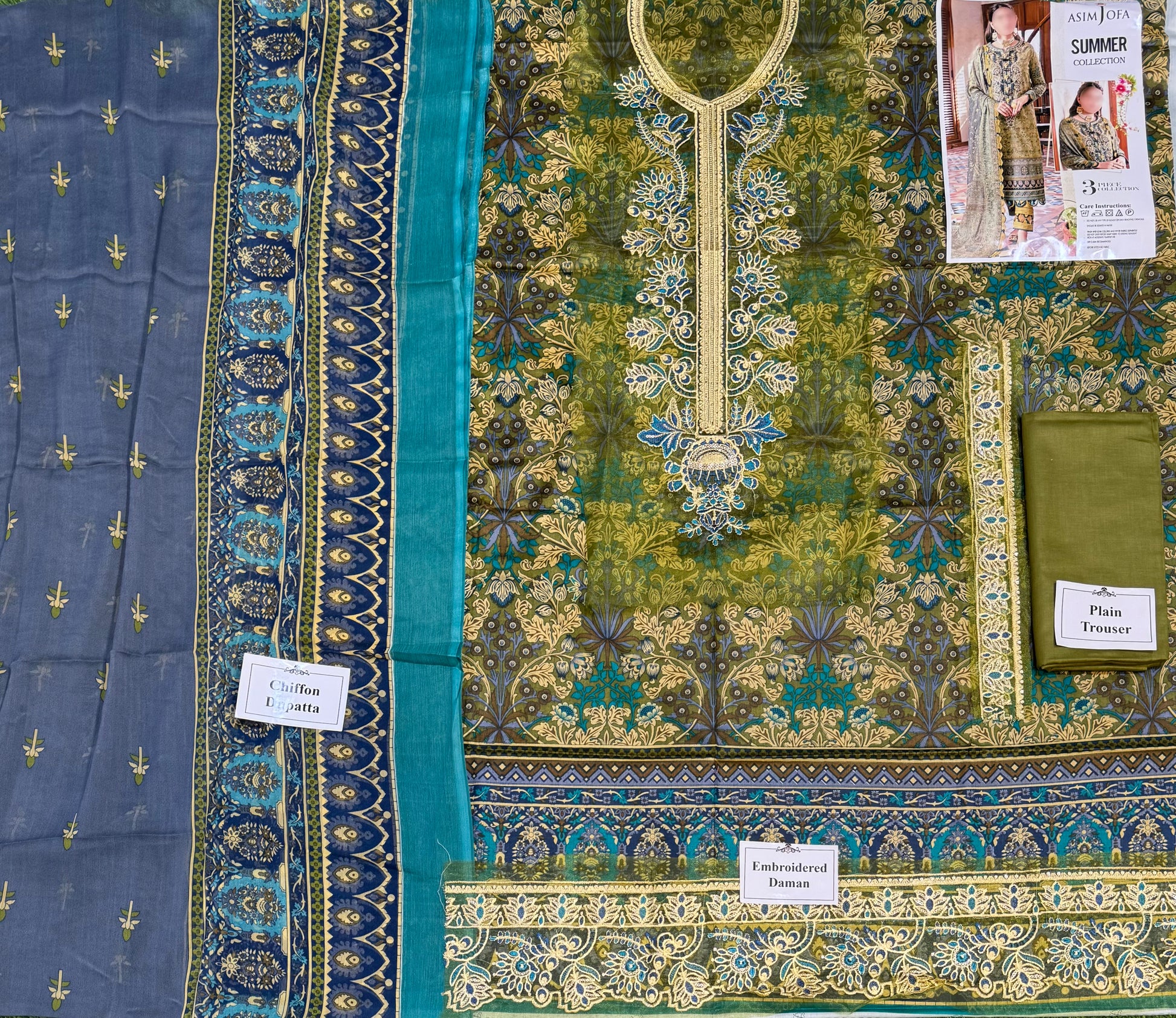 3-Piece Unstitched Lawn Suit Asim Jofa (Replica) - NZ COLLECTION