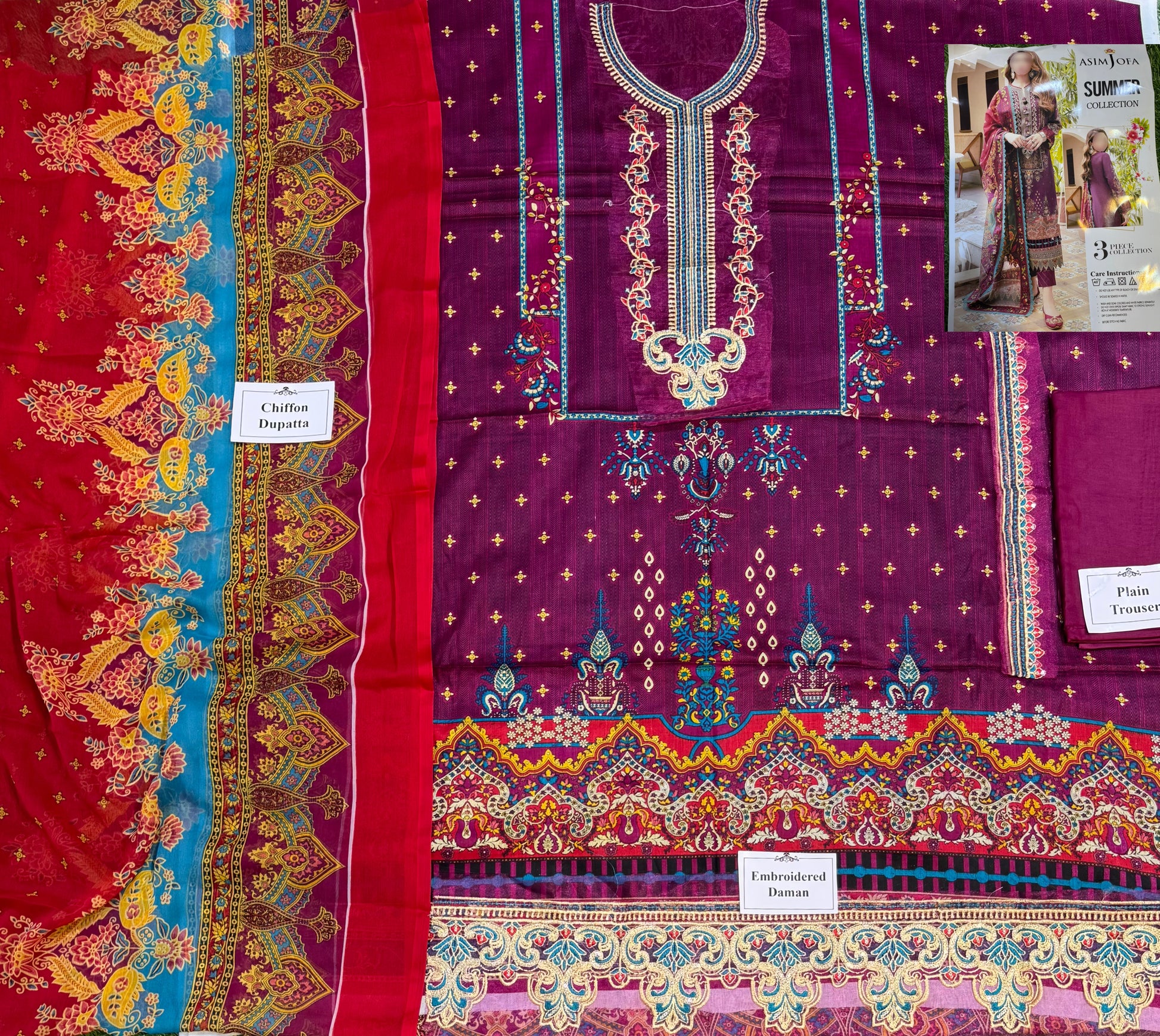 3-Piece Unstitched Lawn Suit Asim Jofa (Replica) - NZ COLLECTION