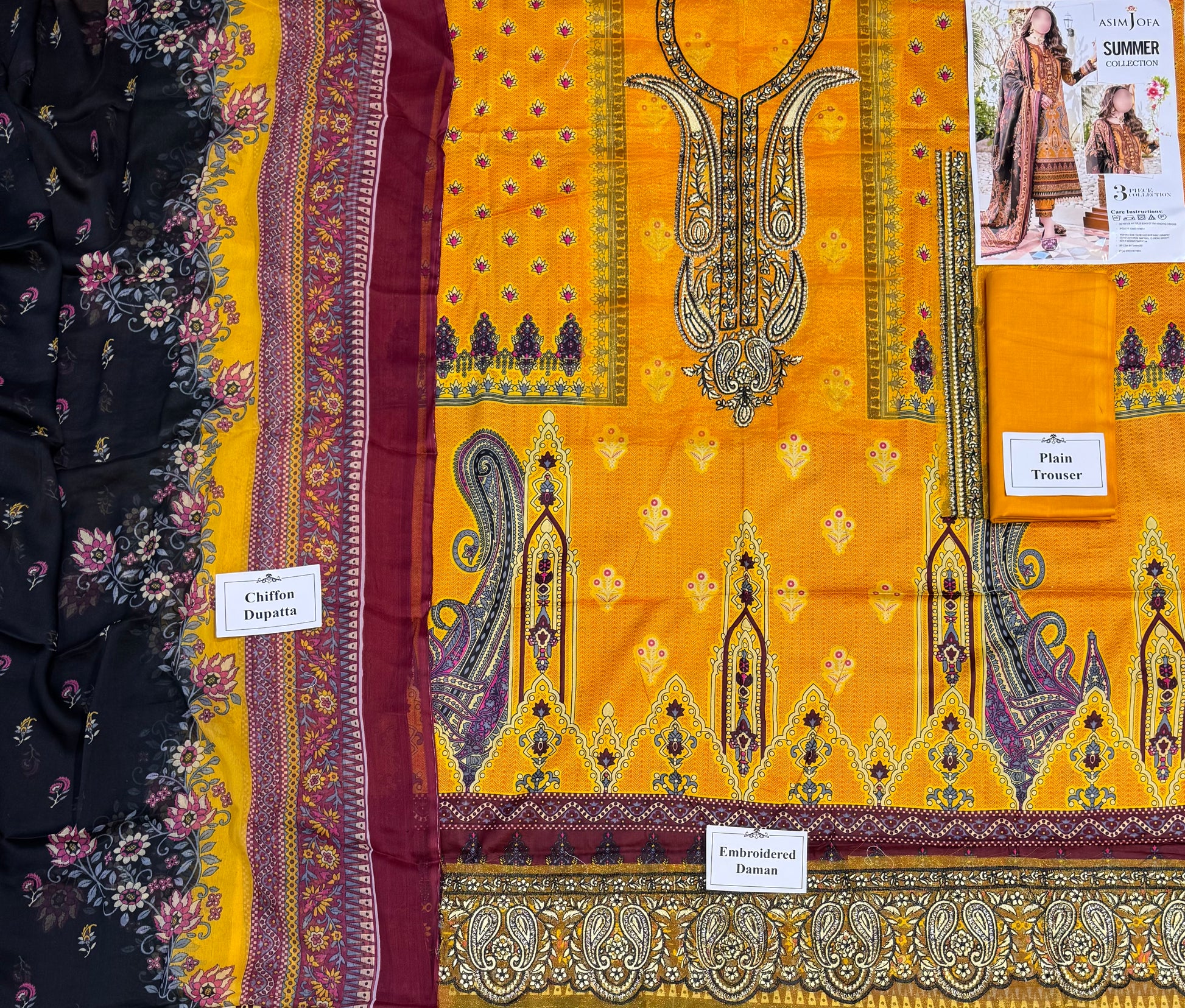 3-Piece Unstitched Lawn Suit Asim Jofa (Replica) - NZ COLLECTION