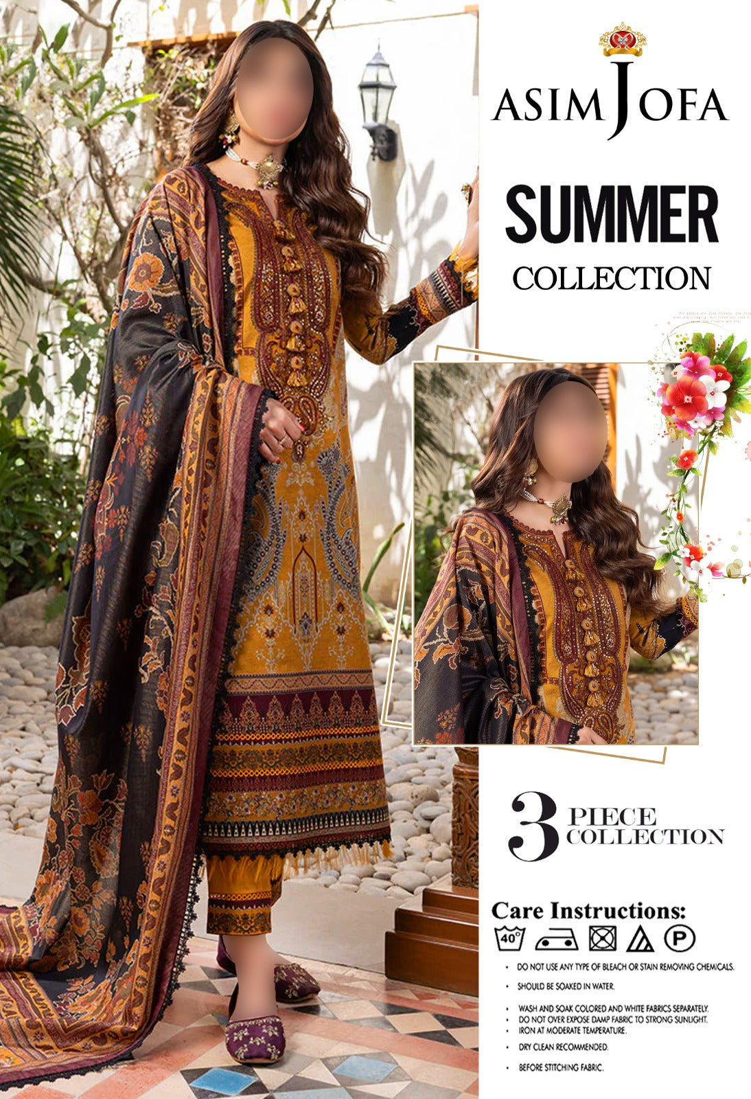 3-Piece Unstitched Lawn Suit Asim Jofa (Replica) - NZ COLLECTION