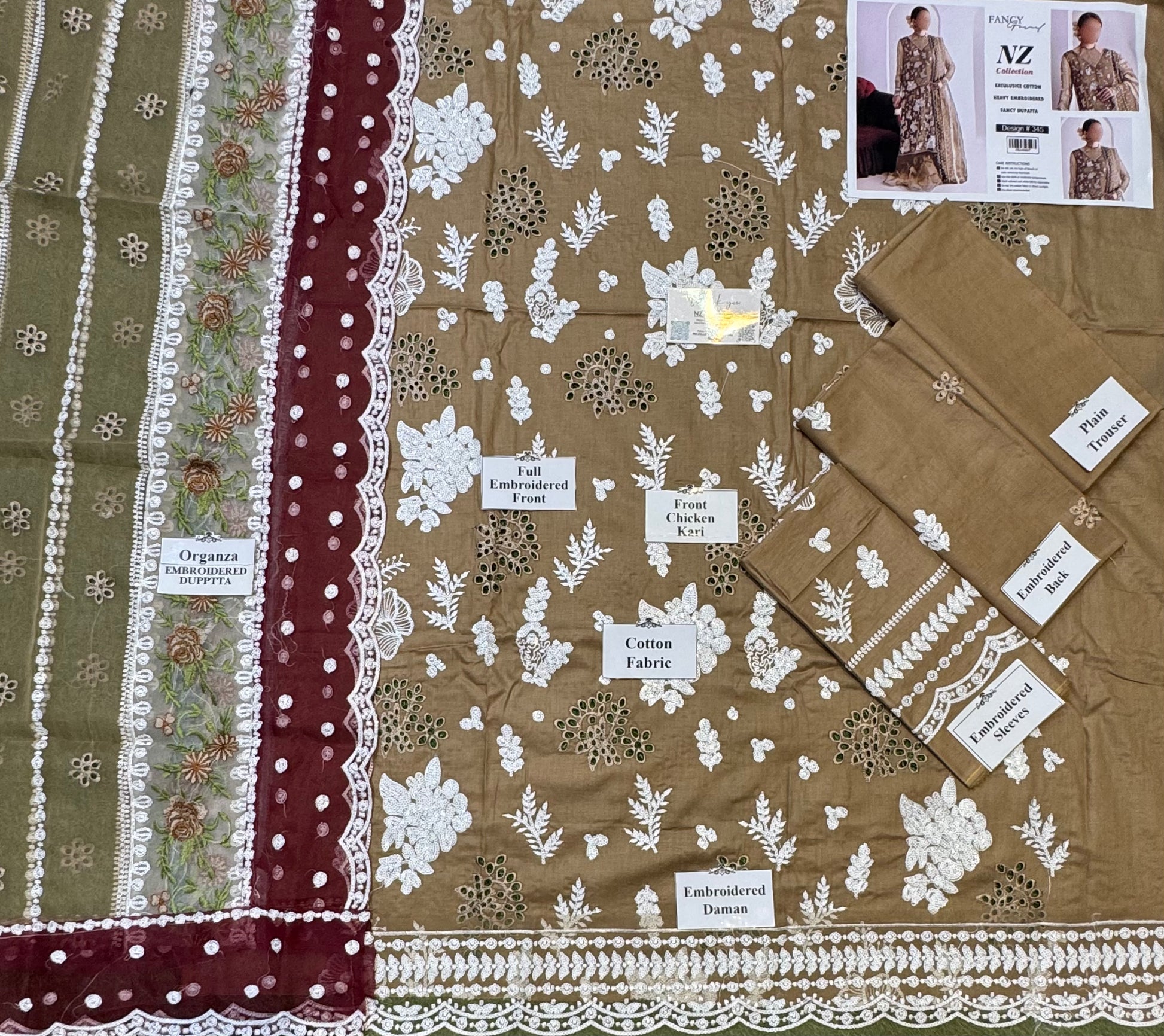 Elegant Summer Unstitched Cotton Suit – 3PC Embroidered Perfection - NZ COLLECTION