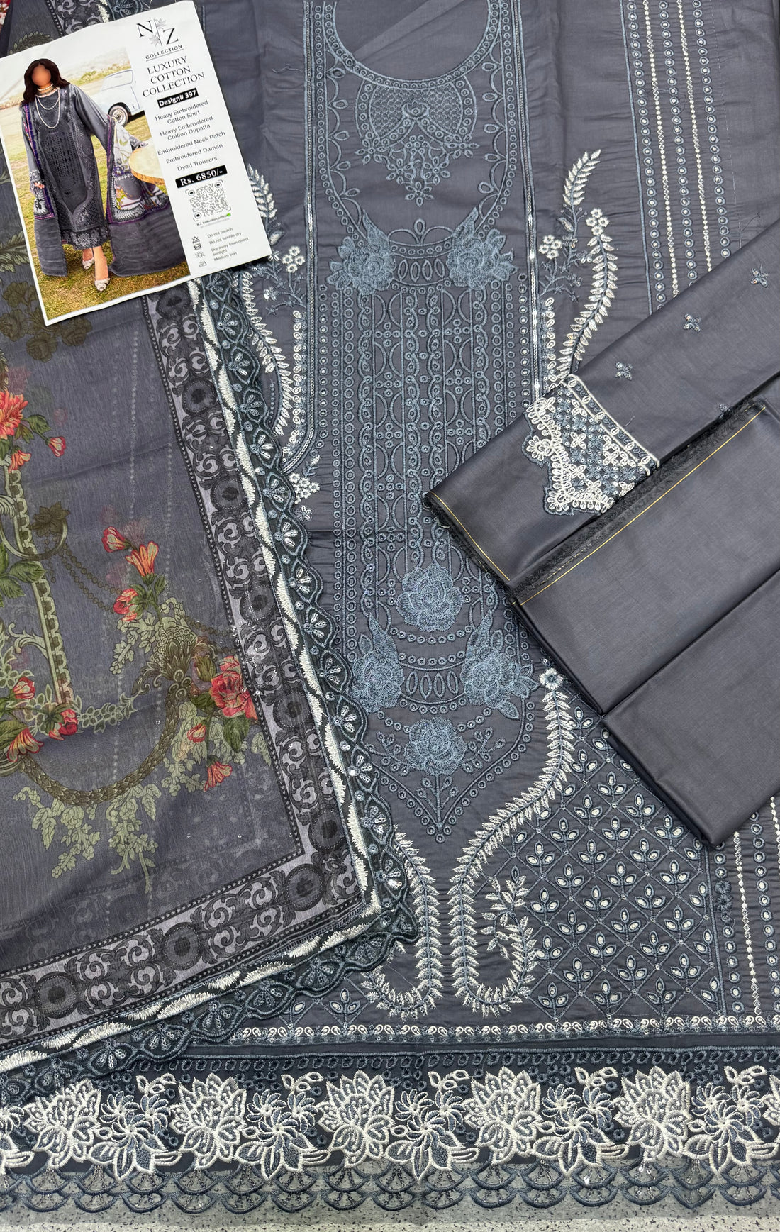 Viral Chikankari Gray Dress With Ready To Wear Dupatta