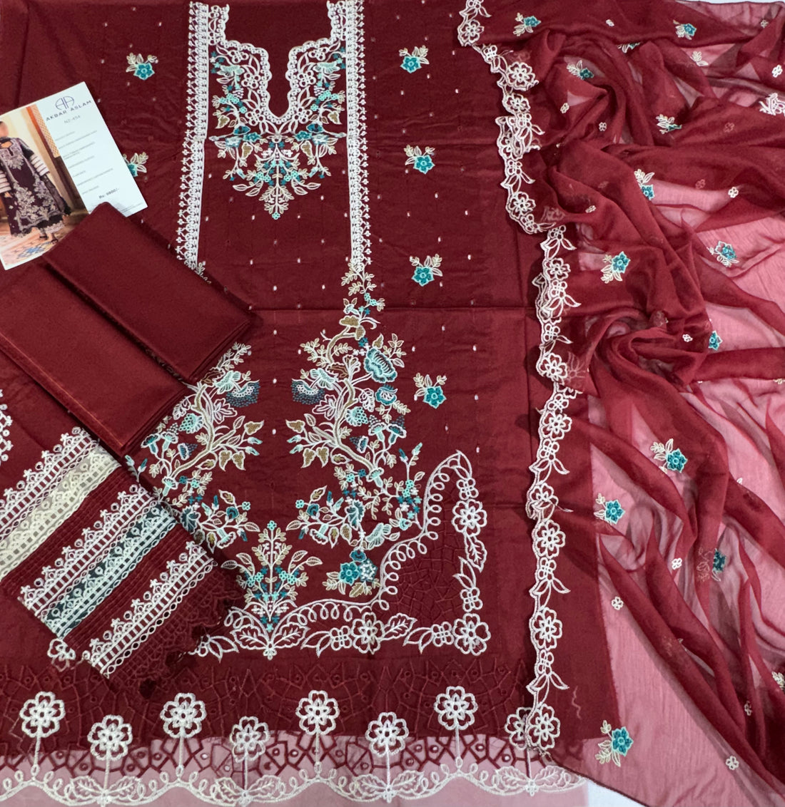 Akbar Aslam 3Piece Unstitch Maroon
