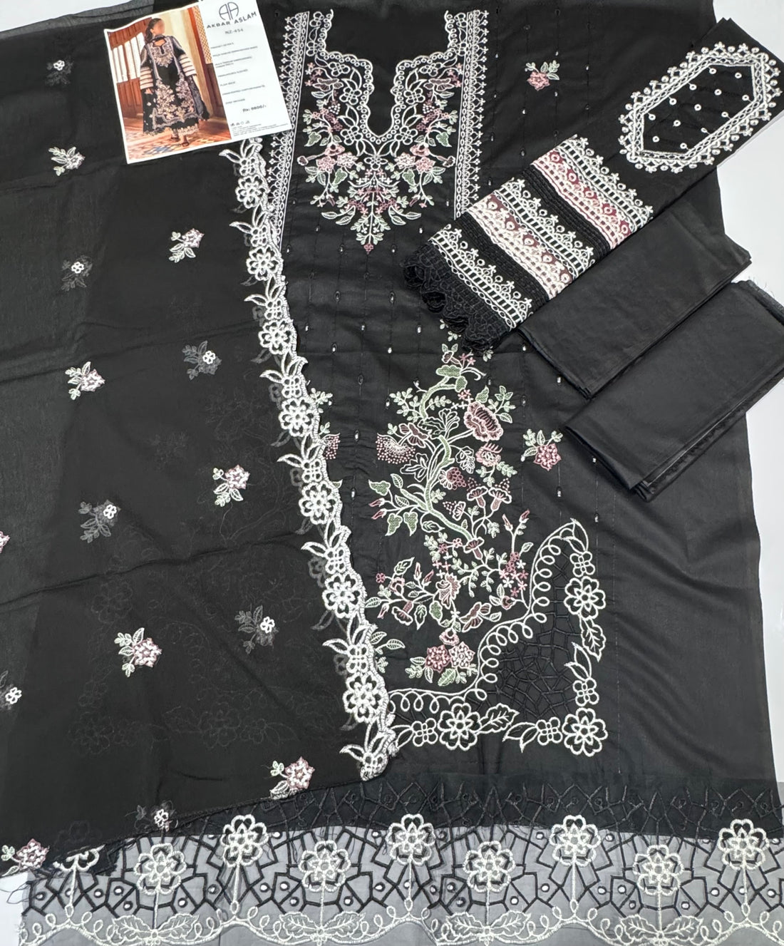 Akbar Aslam 3Piece Unstitch Black