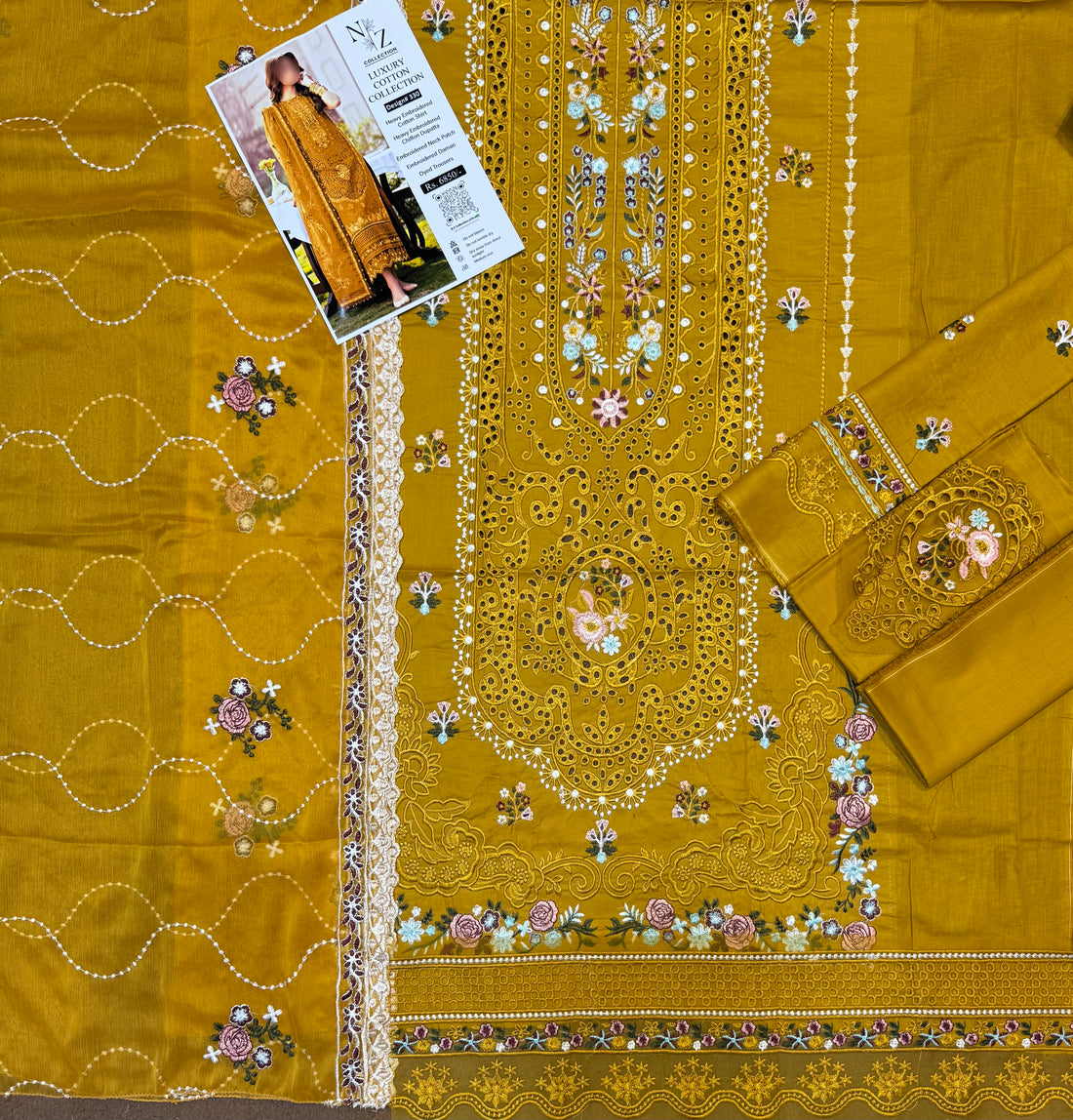 3 piece unstitch gujrati chikankari lawn cotton dress