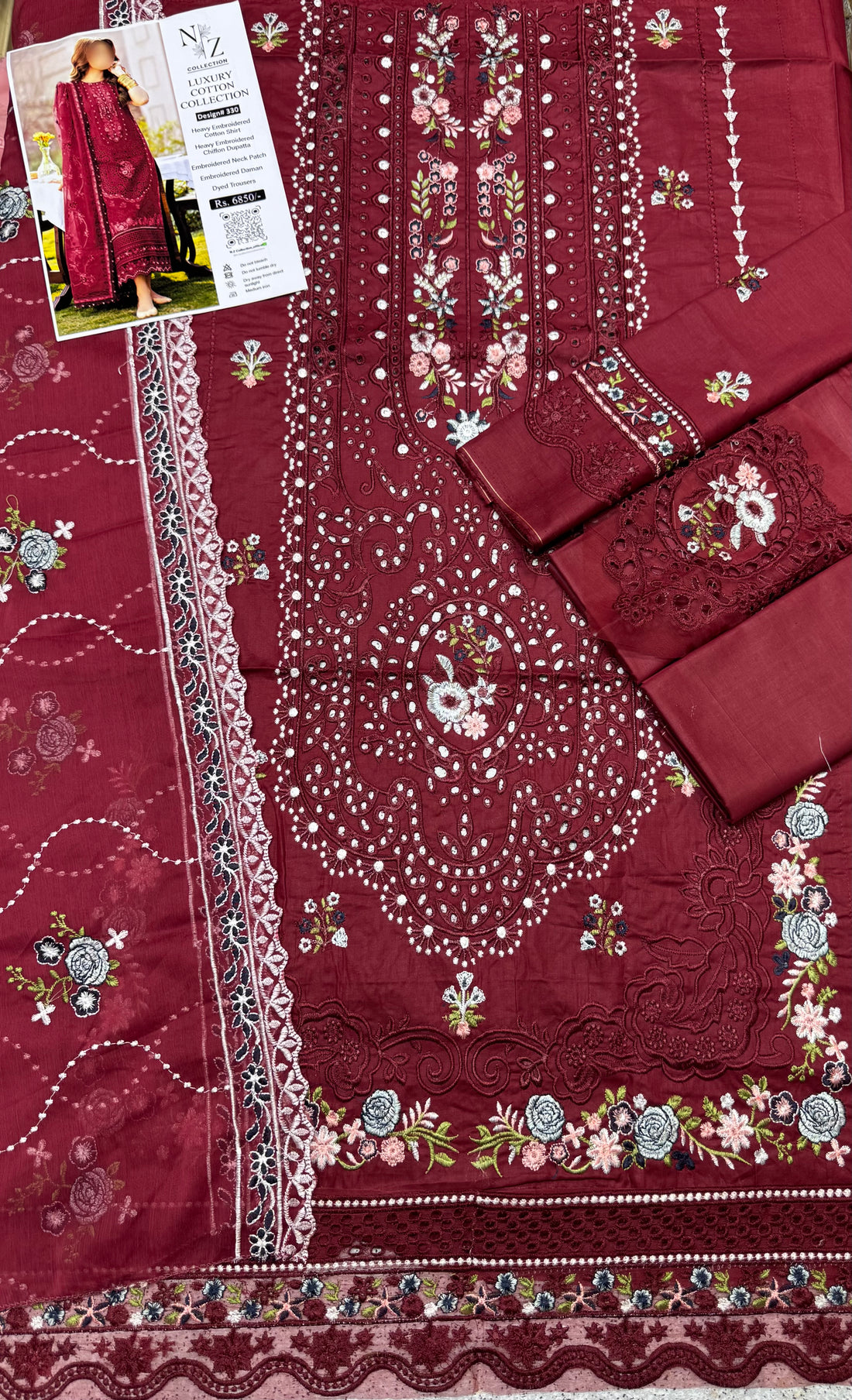 Viral Bin Ilyas 3pcs Unstitch Lawn Cotton Dress