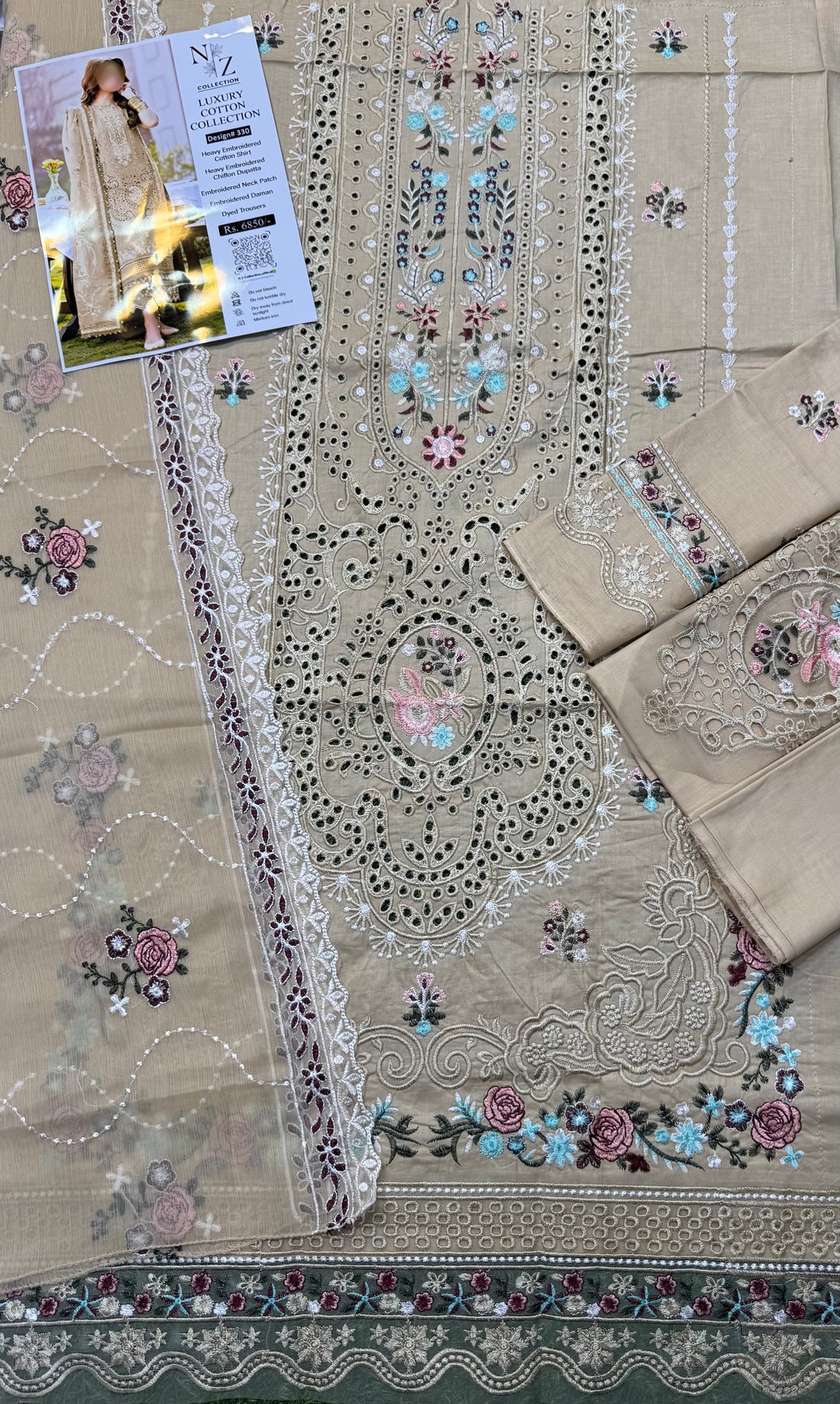 3pcs Unstitch Viral Gujrati Chikankari Dress With Ready To Wear Dupatta