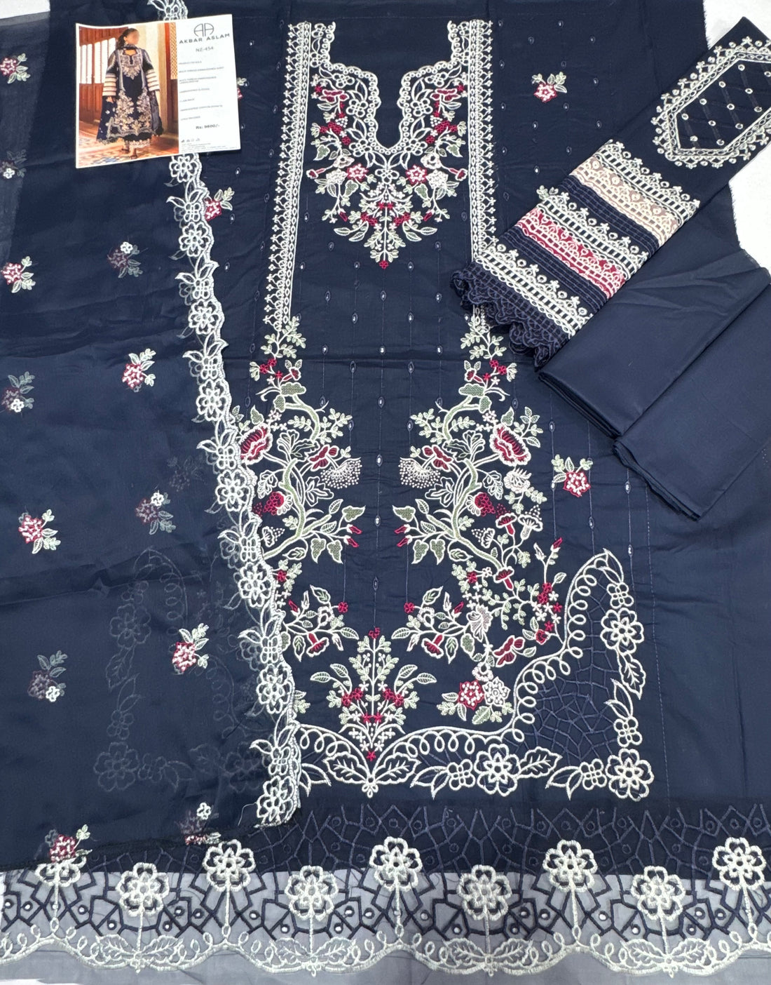 Akbar Aslam 3Piece Unstitch Navy Blue