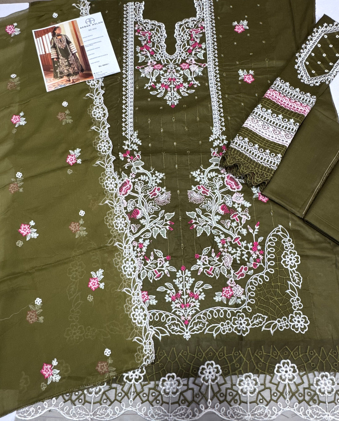Akbar Aslam 3Piece Unstitch Mehendi Green
