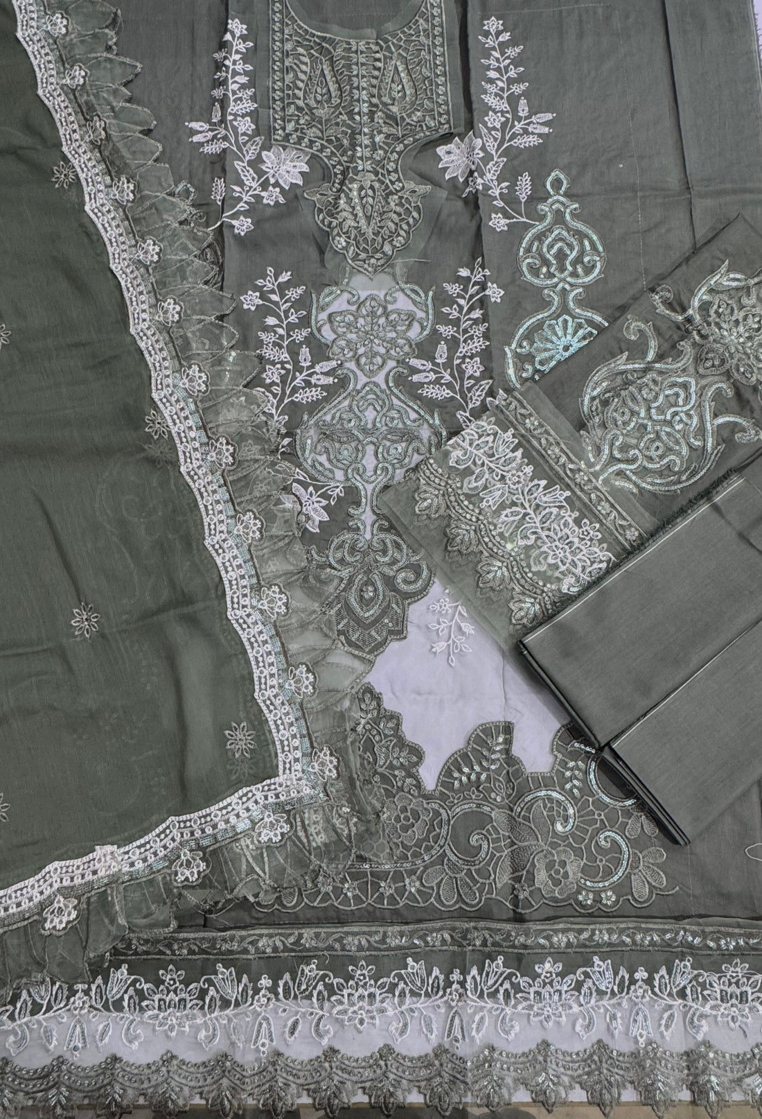 Luxury Maria.B Lawn Cotton Dress With Ready To Wear Dupatta, Pista