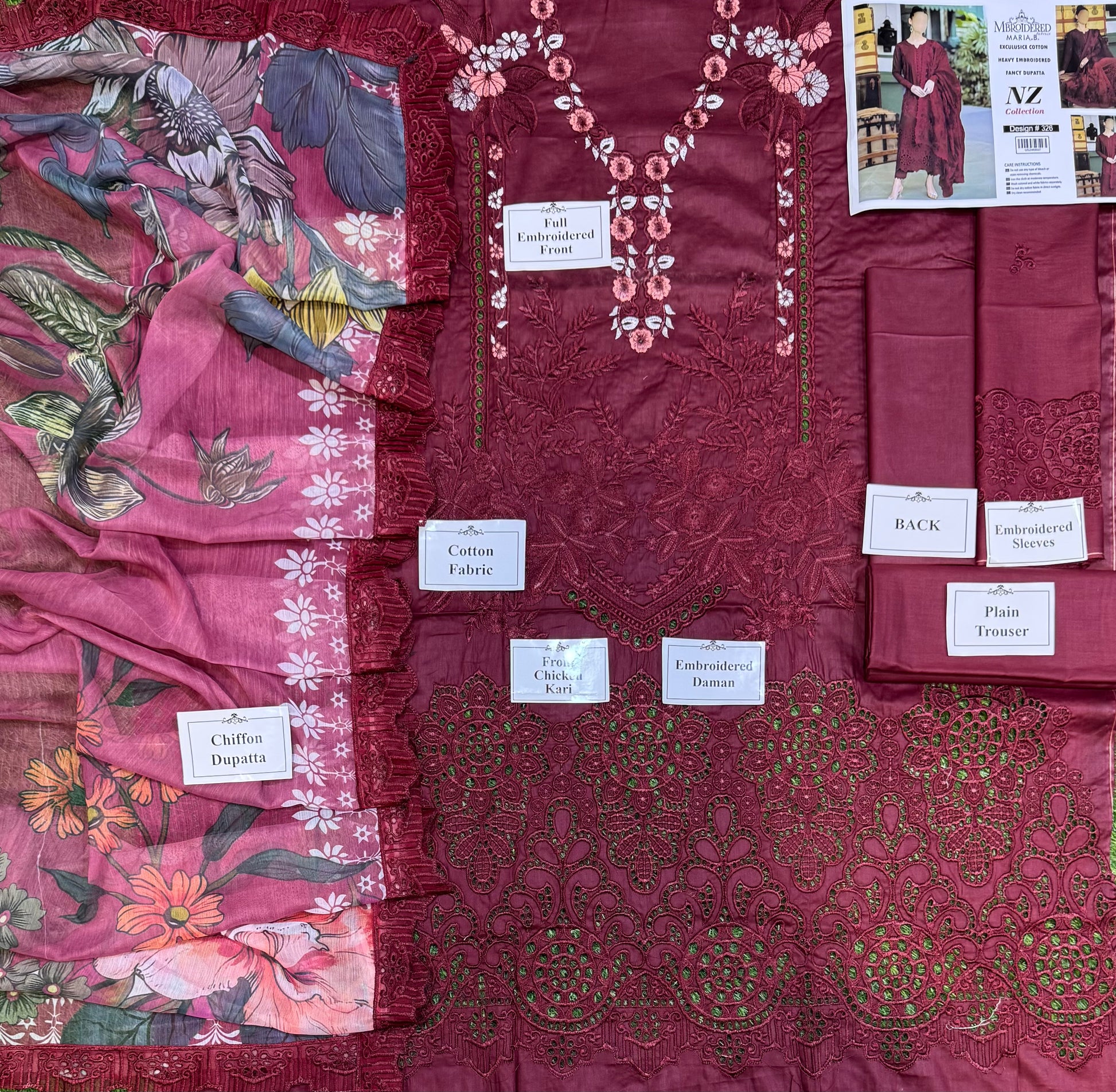 Elegant Summer Unstitched Cotton Suit – 3PC Embroidered Perfection - NZ COLLECTION