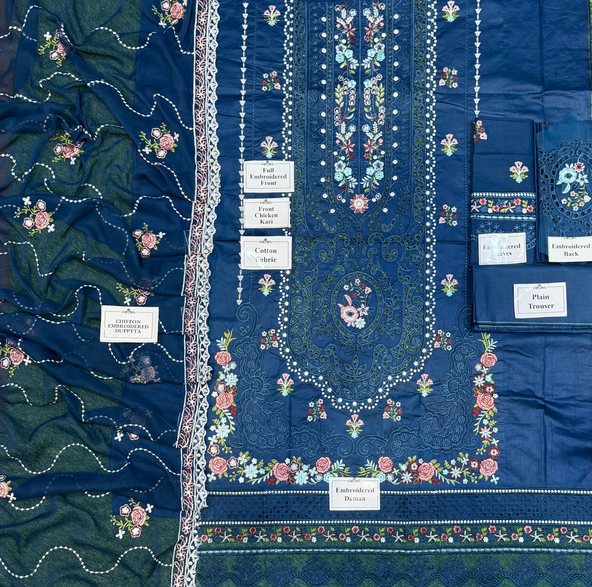 Elegant Summer Unstitched Cotton Suit – 3PC Embroidered Perfection - nz-330 - NZ COLLECTION
