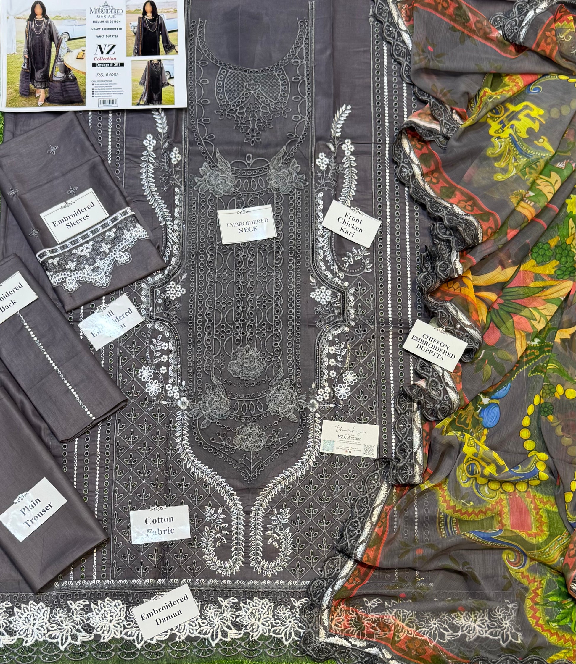 Elegant Summer Unstitched Cotton Suit – 3PC Embroidered Perfection - NZ COLLECTION