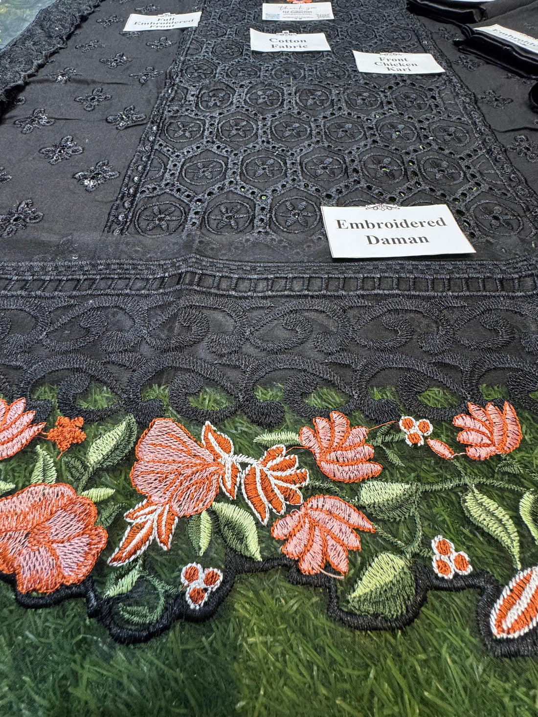 Premium Unstitched 3-Piece Suit – Soft Cotton & Chiffon | Elegant Chikankari & Sequins Embroidery  (NZ-396)