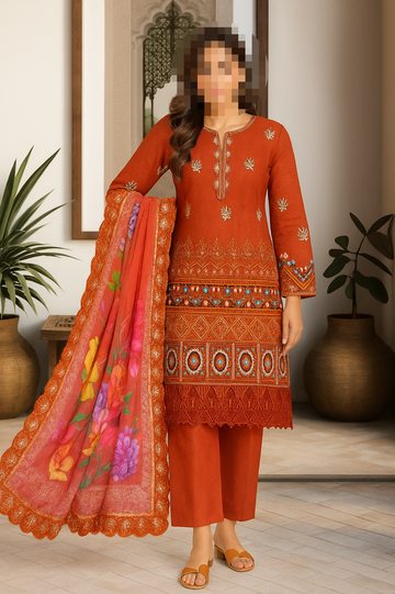 Unstitched Cotton 3-Piece – Chikankari, Sequins & Multi-Thread Edition