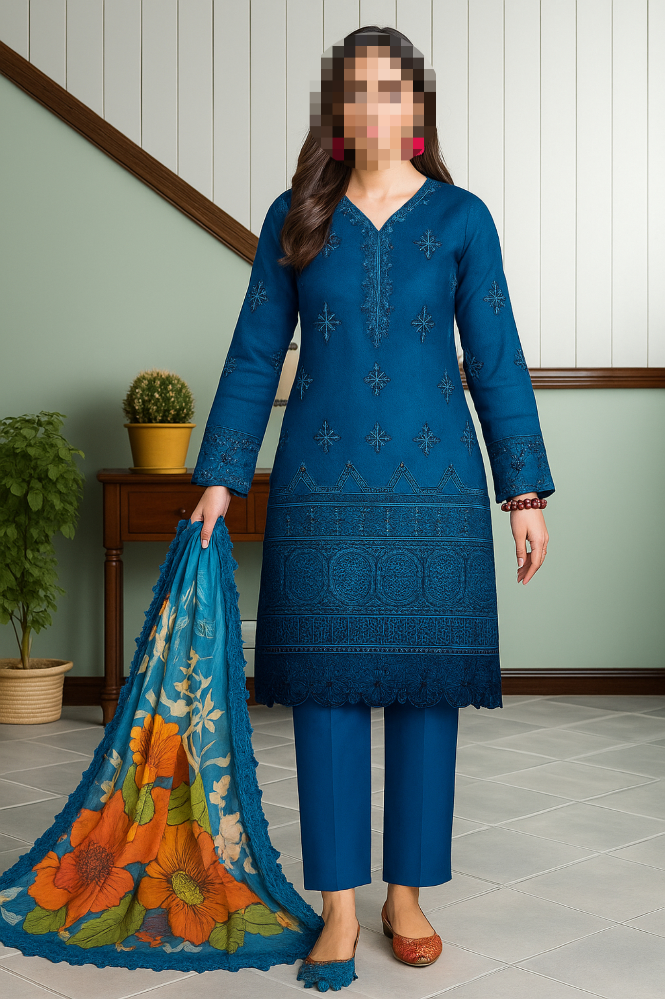Unstitched Chikankari 3-Piece Suit | Soft Cotton with Embroidered Chiffon Dupatta