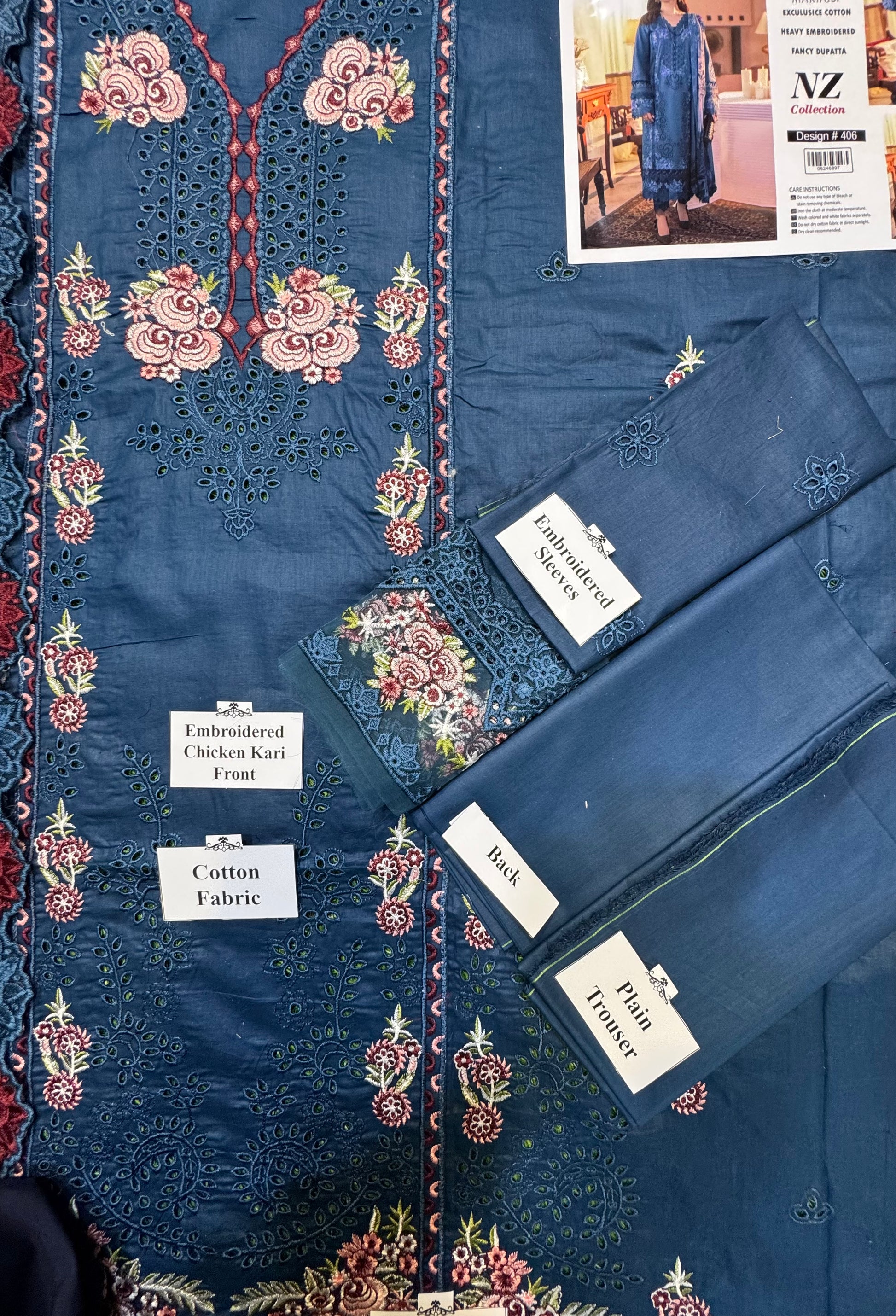 Premium Unstitched 3-Piece Cotton Suit – Chikankari Elegance - NZ COLLECTION