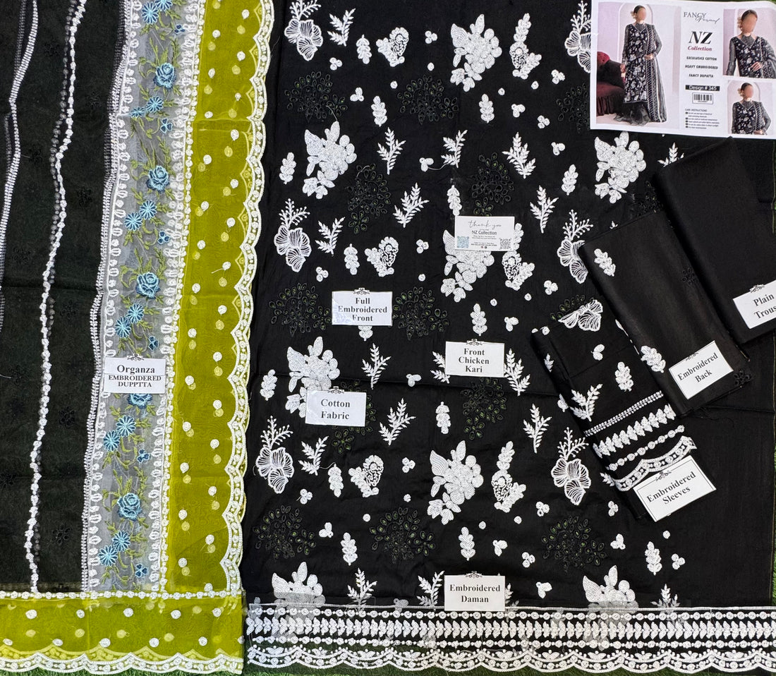 3pcs Unstitched Cotton Dress (Color Black) NZ-345