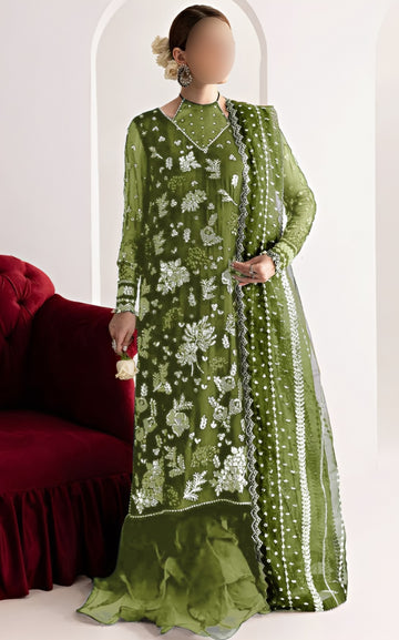 3pcs Unstitched Cotton Dress (Color Mehindi Green) NZ-345