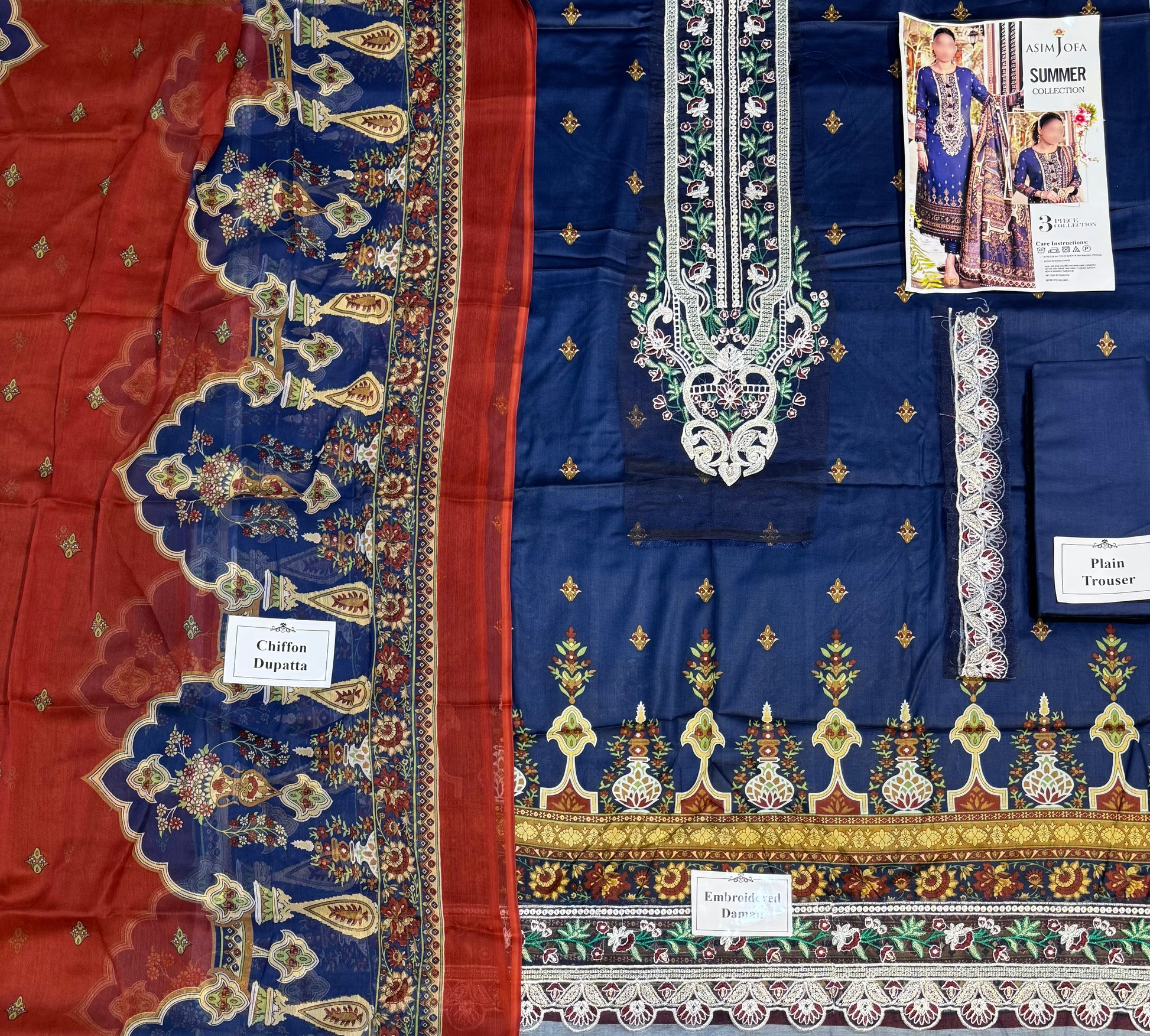 3-Piece Unstitched Lawn Suit Asim Jofa (Replica) - NZ COLLECTION