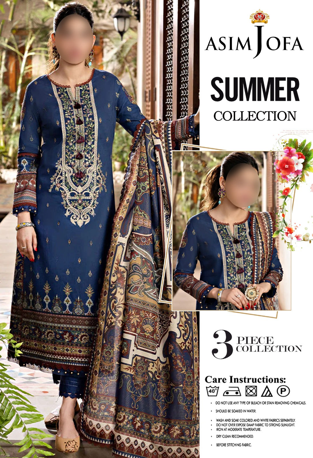 3-Piece Unstitched Lawn Suit Asim Jofa (Replica) - NZ COLLECTION